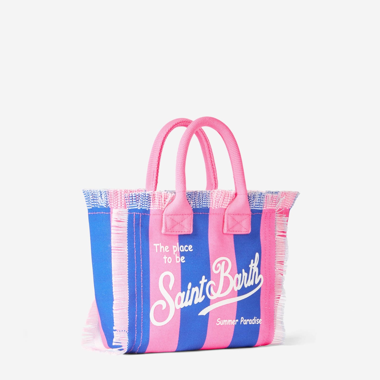 Shop Mc2 Saint Barth Mini Vanity Striped Canvas Handbag In Pink