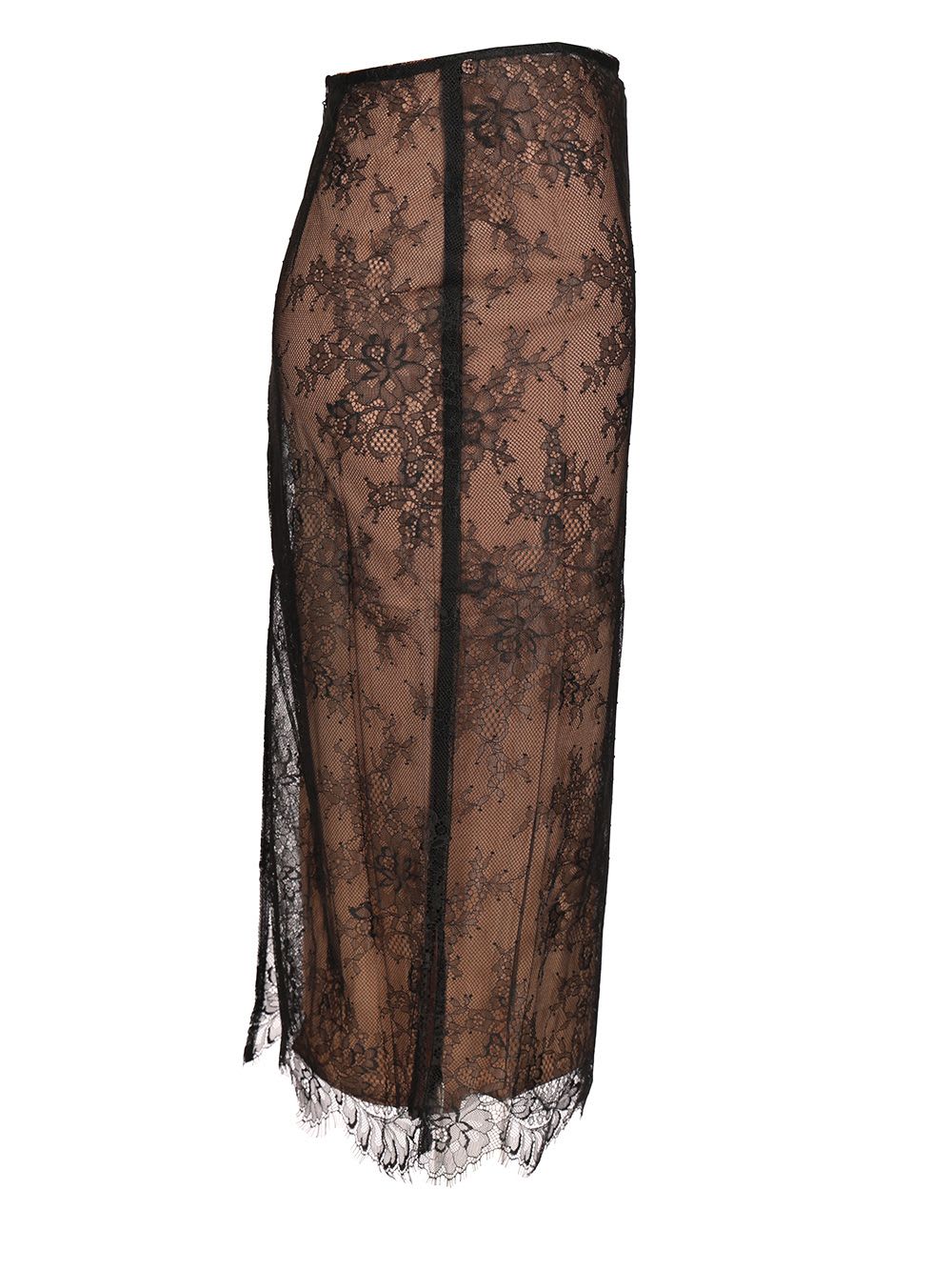 Self-portrait Lace Overlay Sheer Midi Skirt With Slit