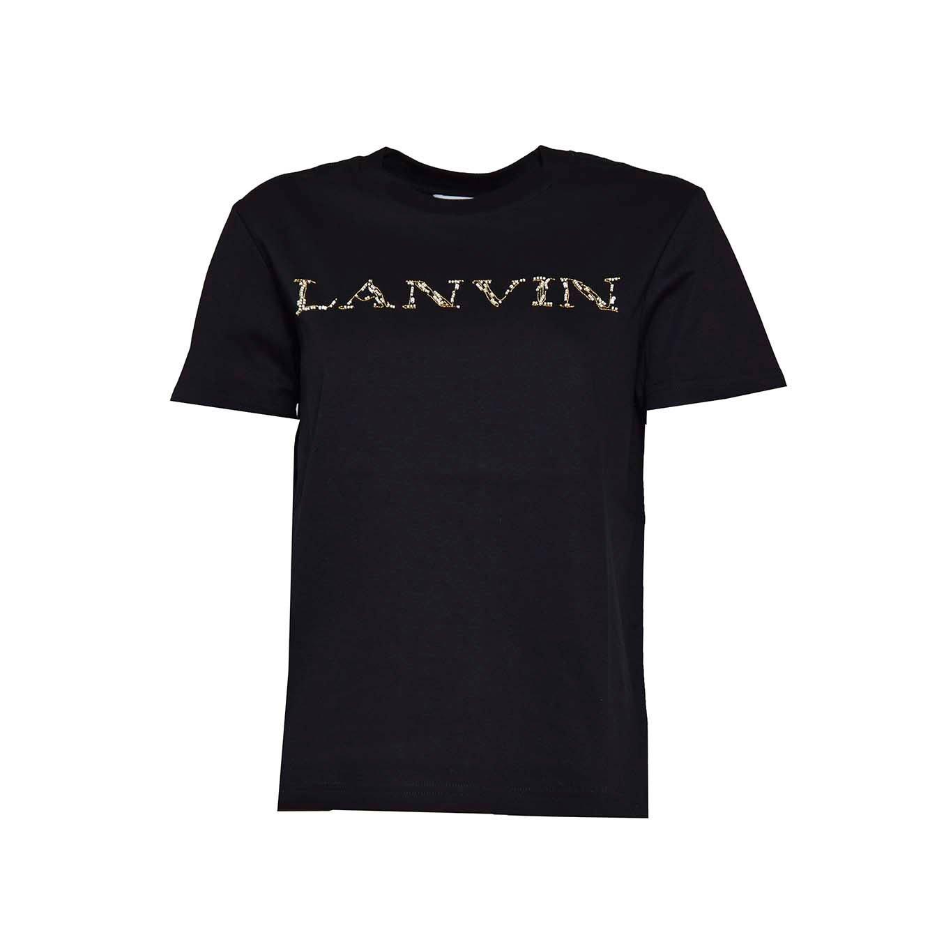 Shop Lanvin Logo Embellished Crewneck T-shirt In Black