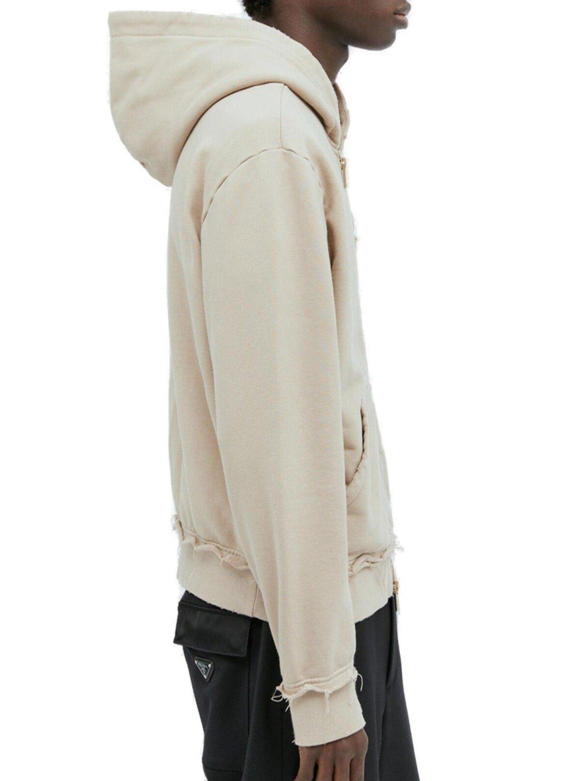 Shop Miu Miu Distressed Hooded Sweatshirt In Albino