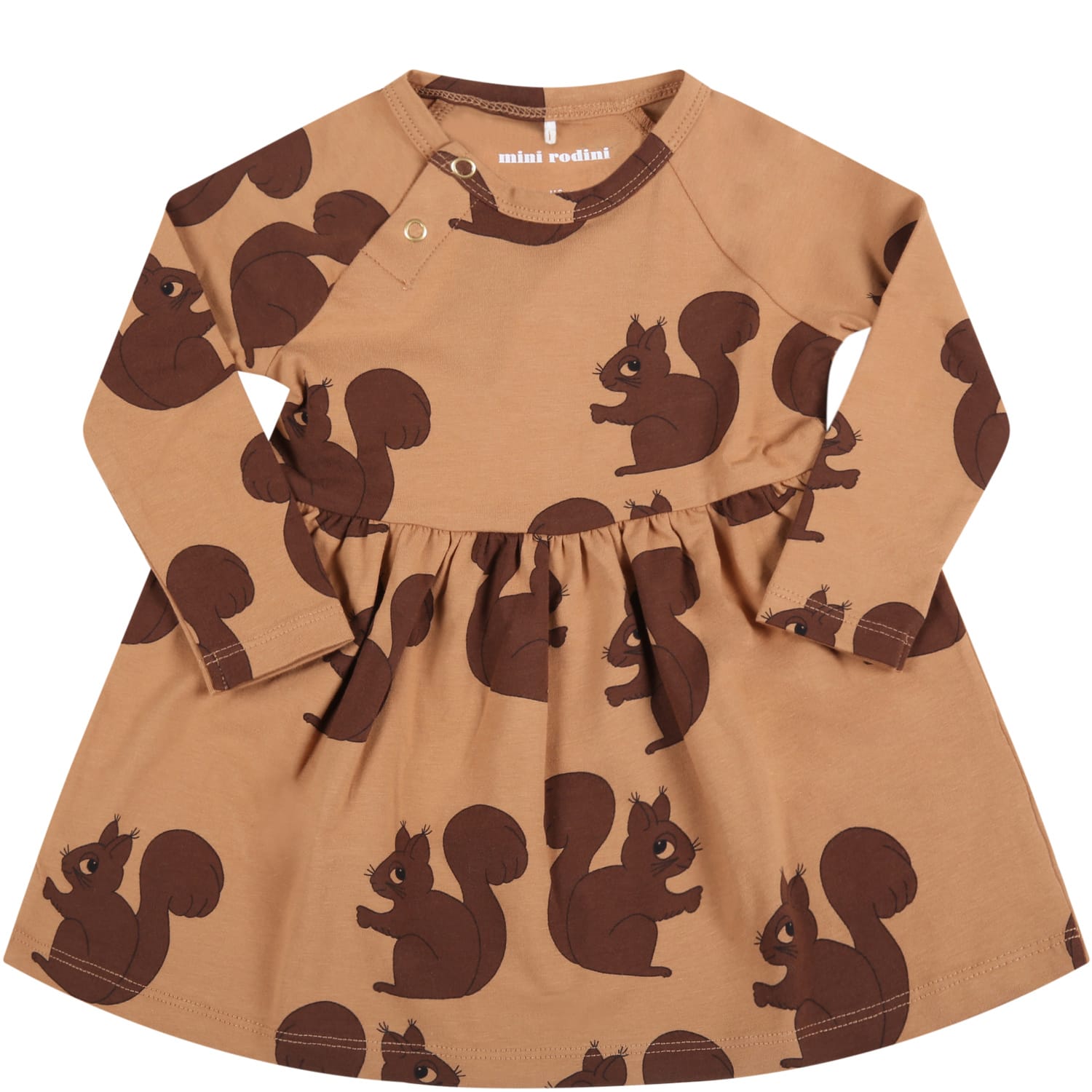 Mini Rodini Beige Dress For Baby Girl With Squirrels