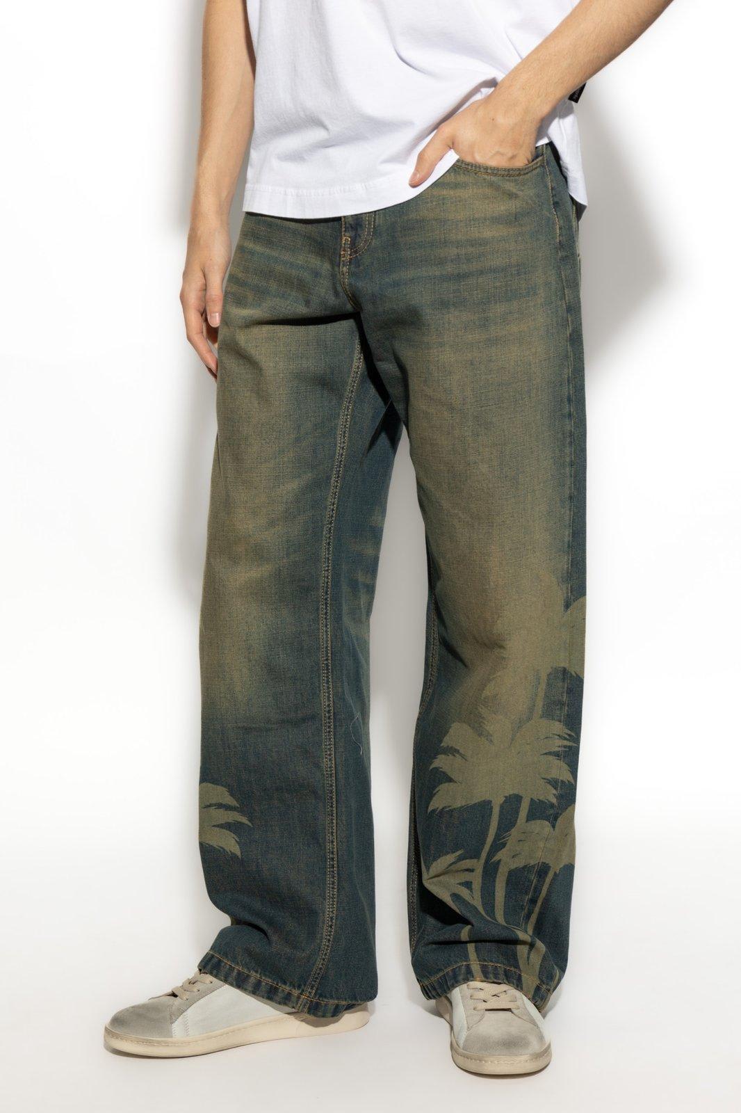 Palm Angels Laser Palm Wide Leg Jeans