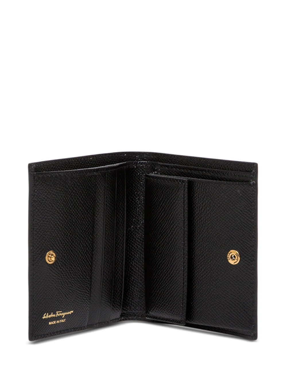 Shop Ferragamo Gancini Black Bifold Wallet In Grained Leather Woman