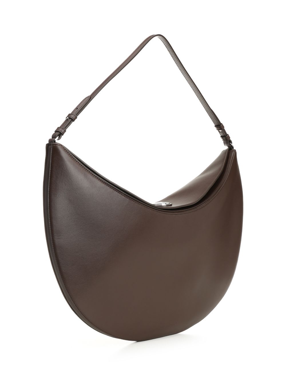 Jacquemus Le Calisso Rond Large Brown Shoulder Bag With Adjustable Strap And Embossed Logo In Leather Woman In Brown