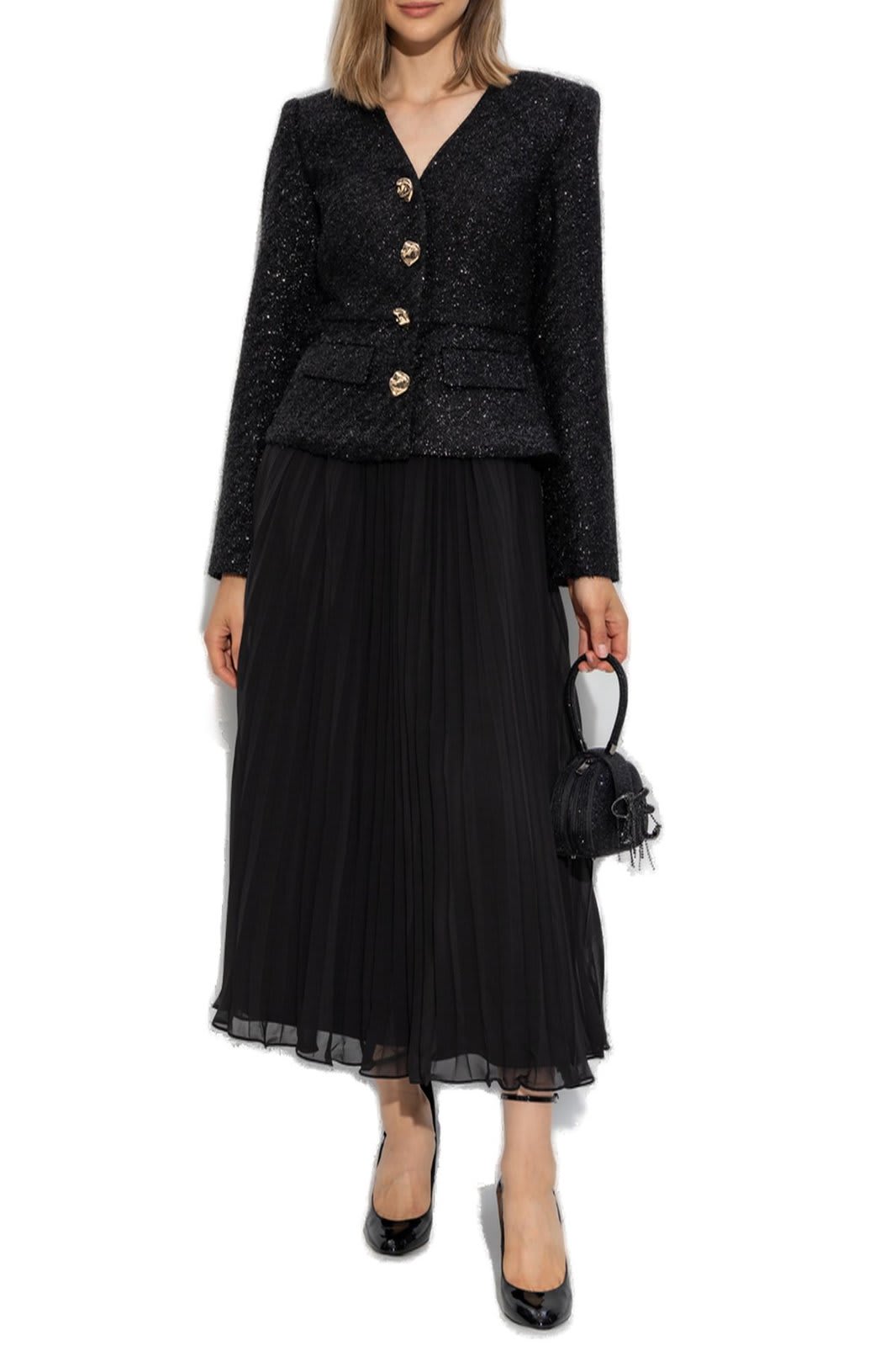 Shop Self-portrait Tinsel Boucle Chiffon Midi Dress In Black