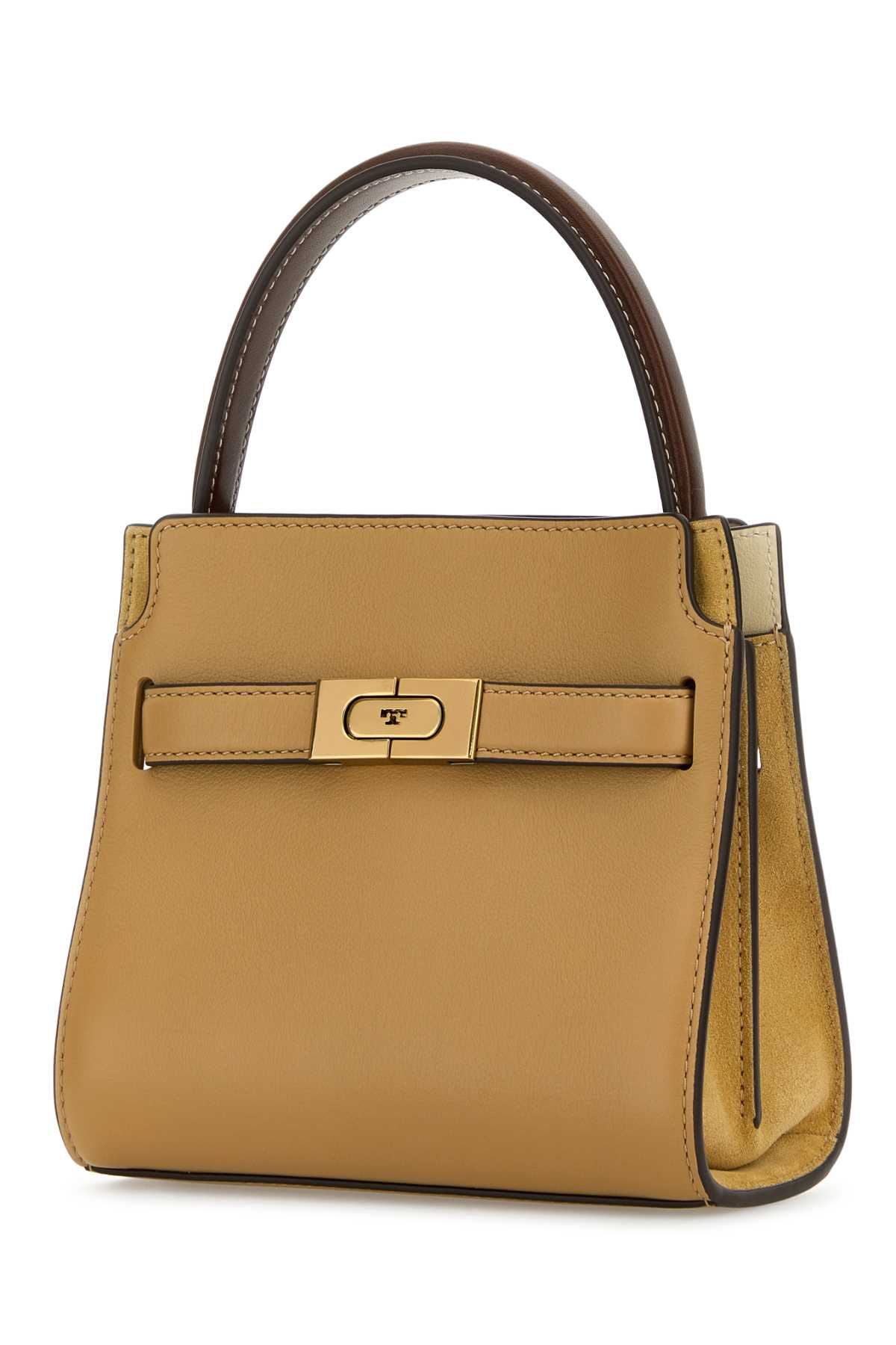 Shop Tory Burch Camel Leather Small Double Lee Radziwill Handbag In Darksand