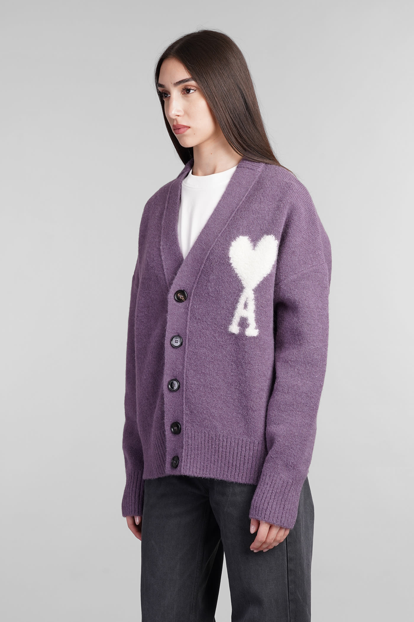 Shop Ami Alexandre Mattiussi Cardigan In Viola Wool