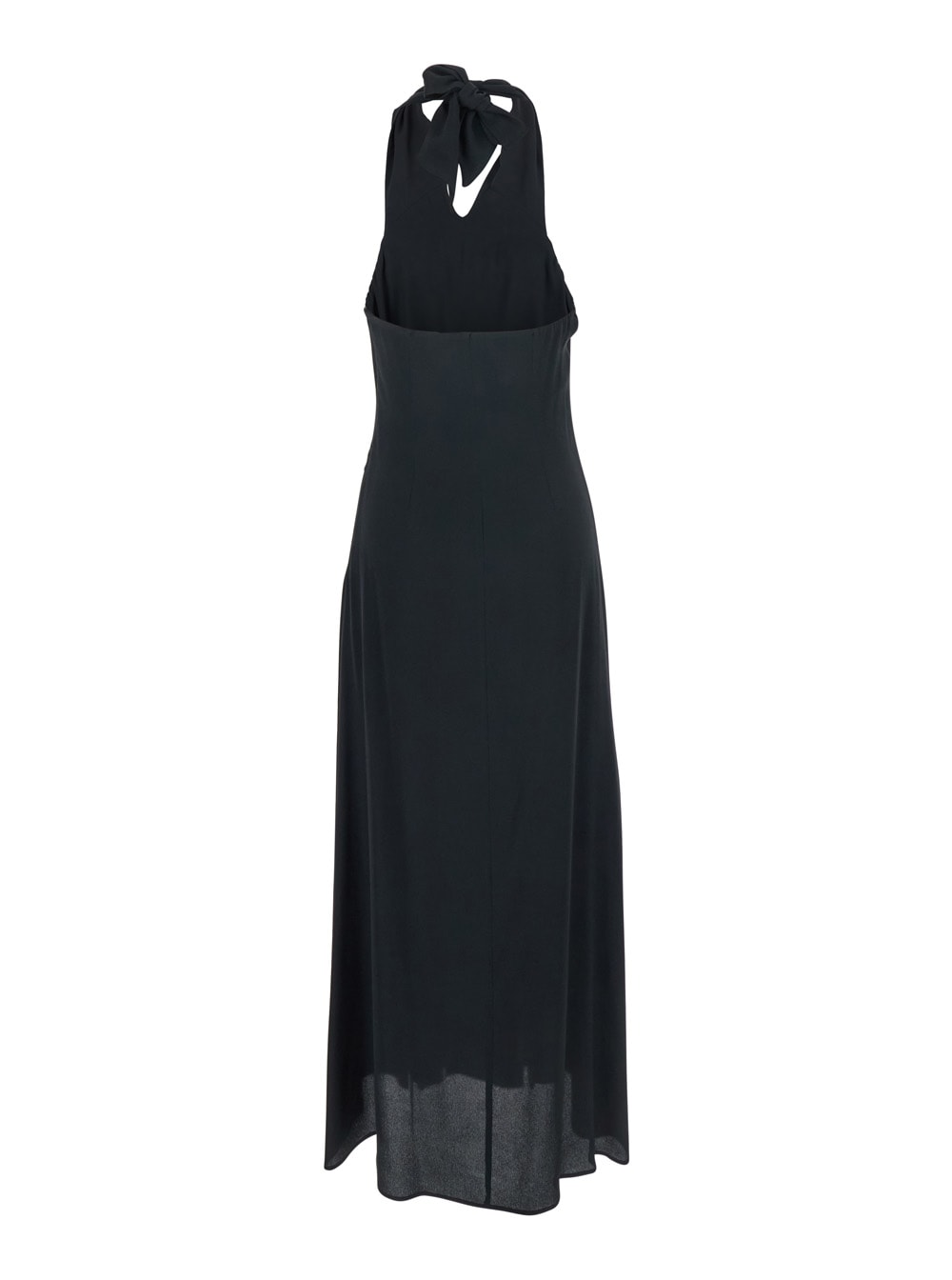 Shop Federica Tosi Black Long Dress With V-neck And Knot Closure In Fabric Woman