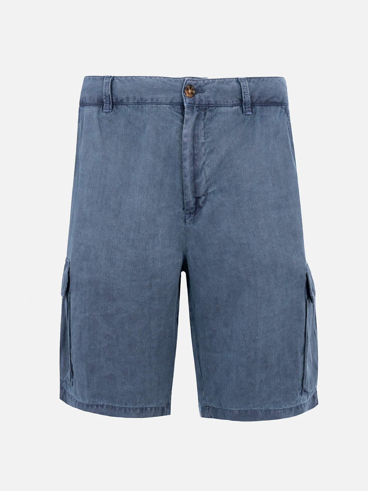 Mc2 Saint Barth Man Navy Blue Linen Bermuda Shorts Rodi In Blue