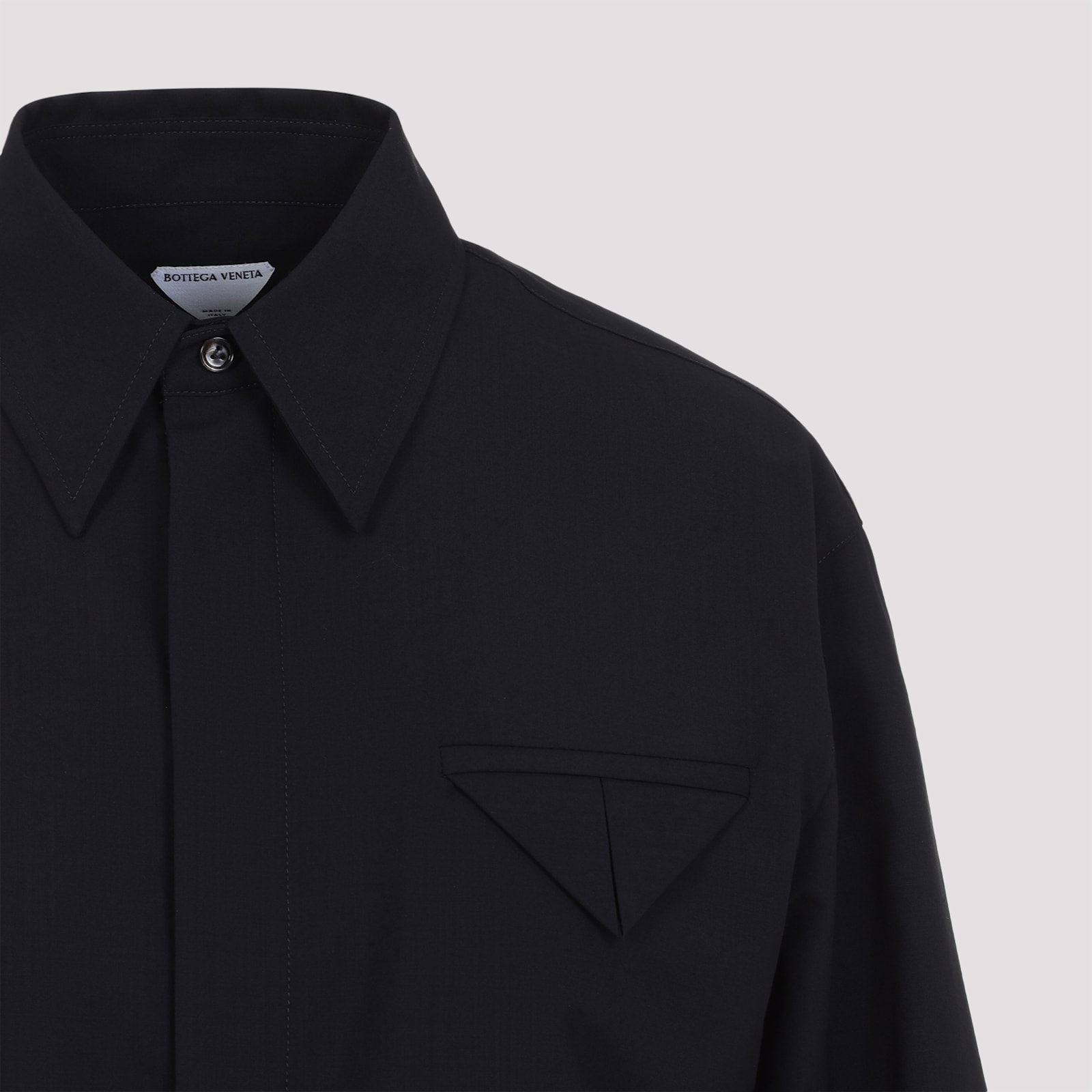 Bottega Veneta Wool Shirt With Buttoned Cuffs And Chest Pocket In Midnight Blue