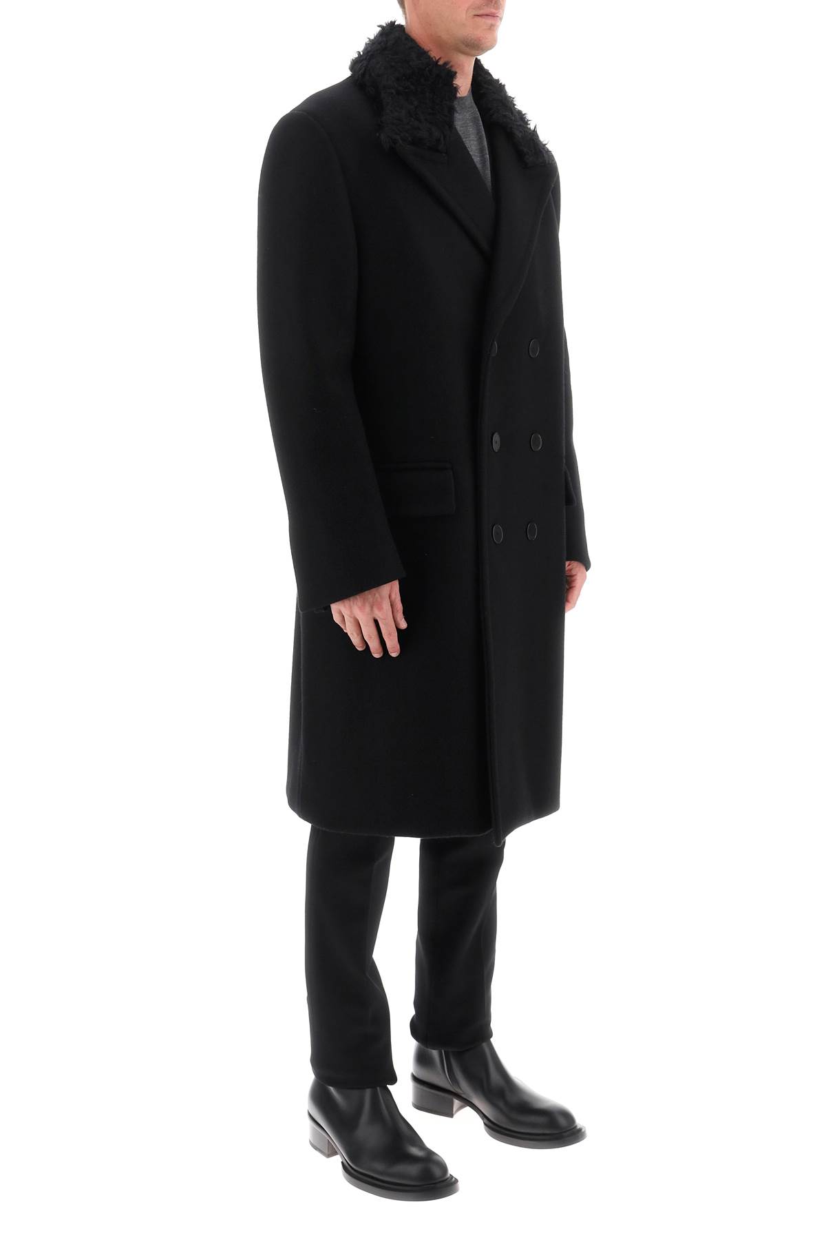 Lanvin Double-breasted Belted Wool Blend Coat In Black
