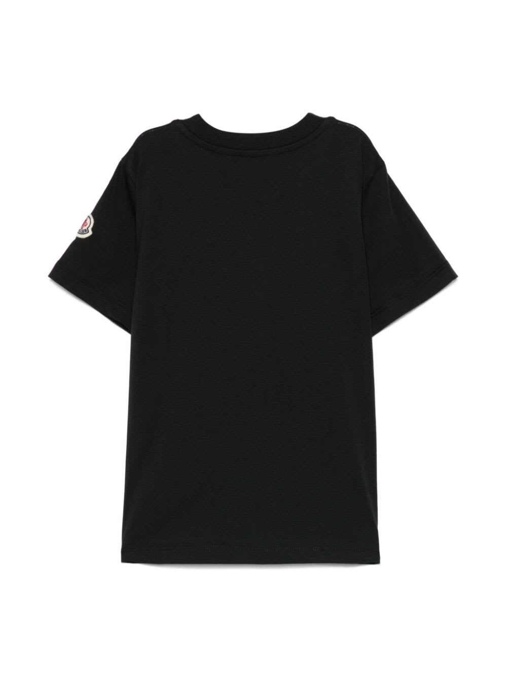 Moncler Black T-shirt With Round Neck, Logo On The Front, And Logo Patch On The Sleeve In Cotton Boy In Black