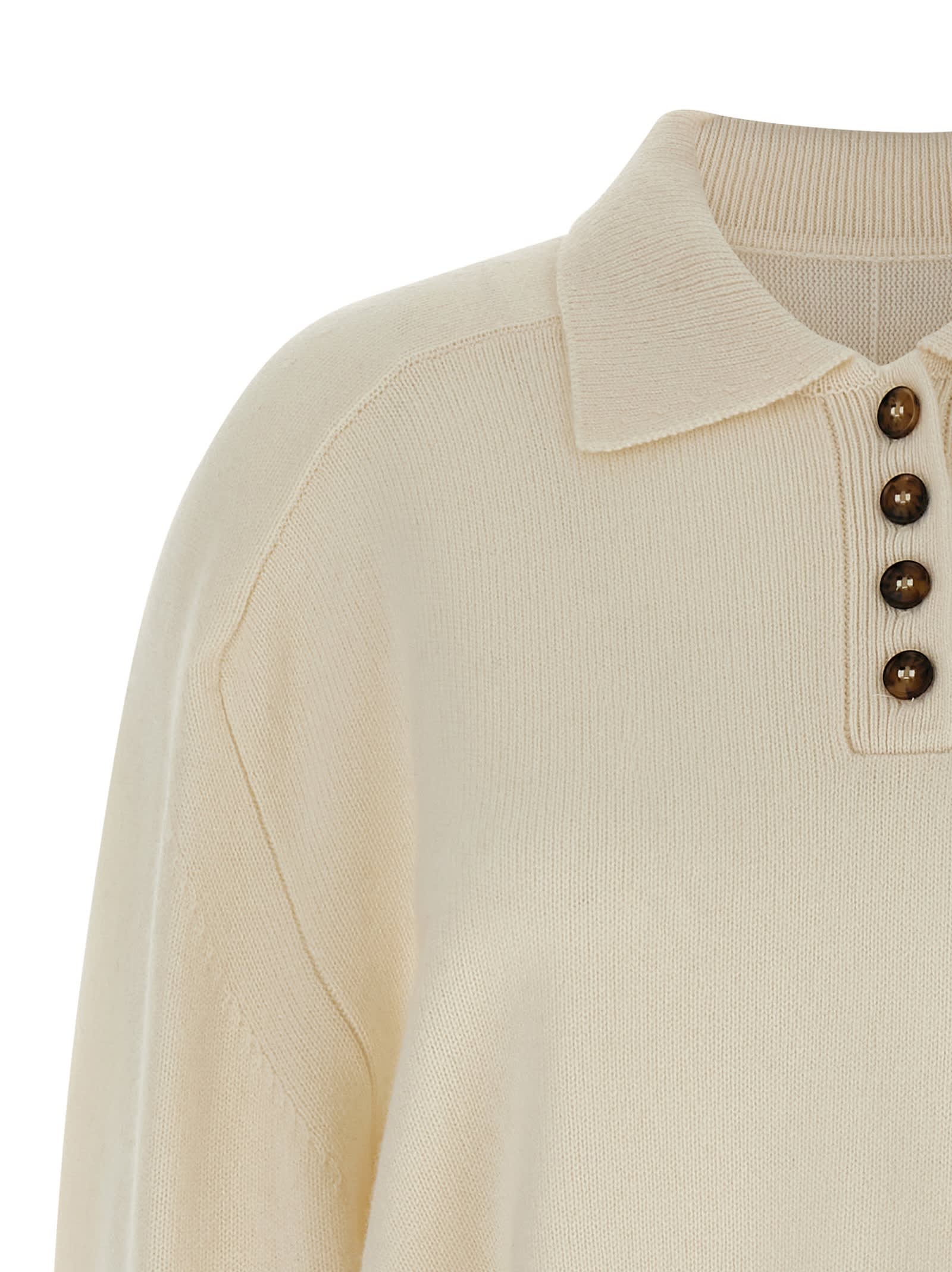 Loulou Studio Ivory Cashmere Polo Shirt In White