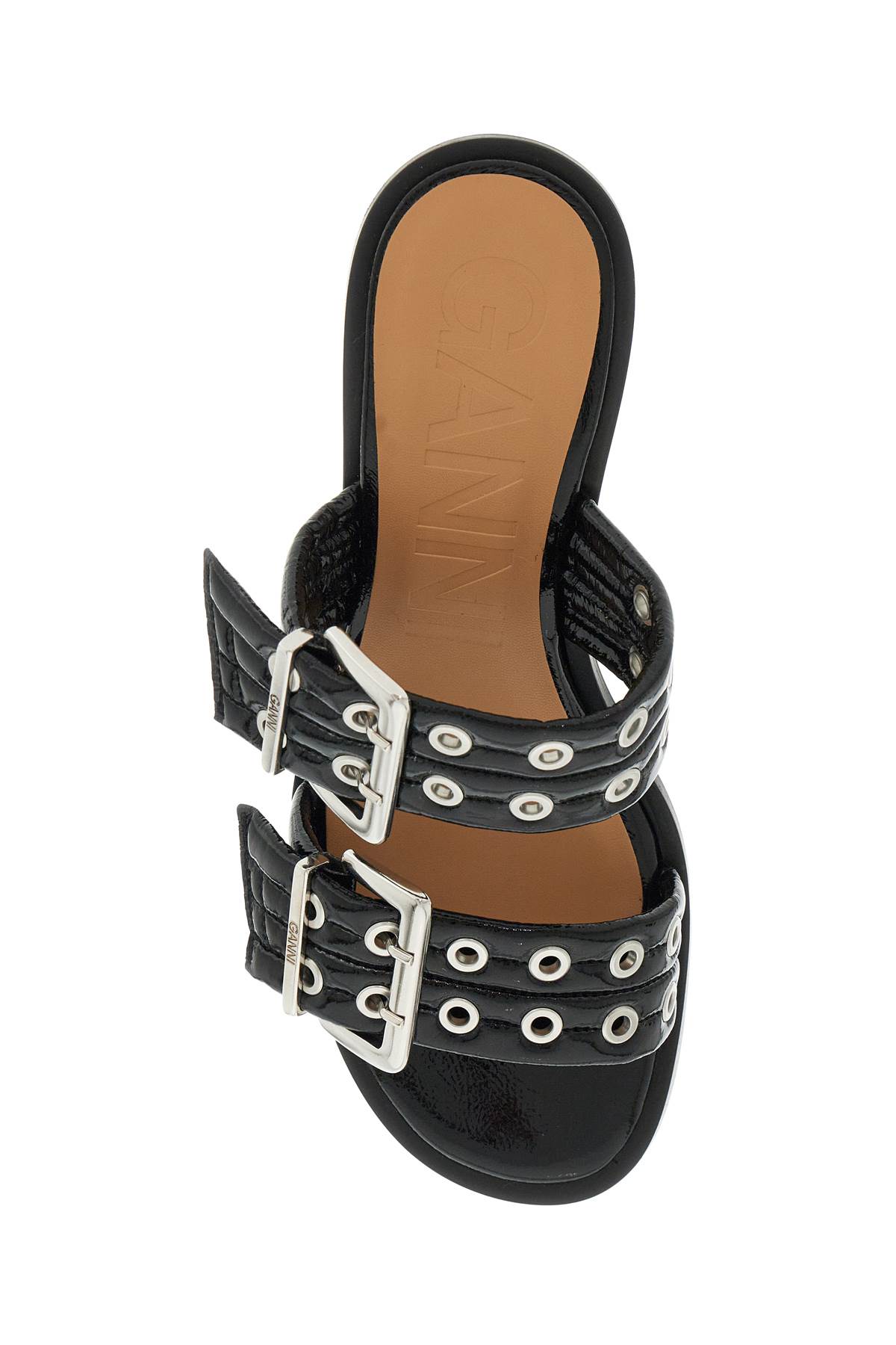 Shop Ganni Womens Patent Buckle M In Black