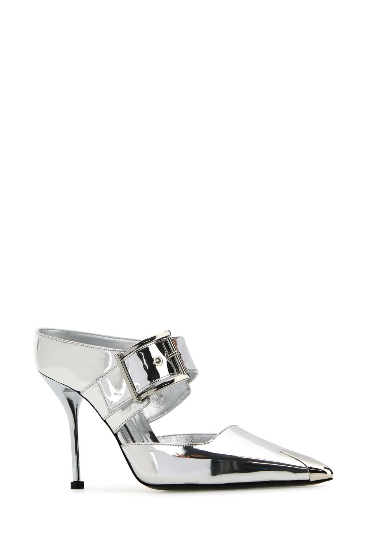 Shop Alexander Mcqueen Silver Leather Punk Pumps In Silversilver