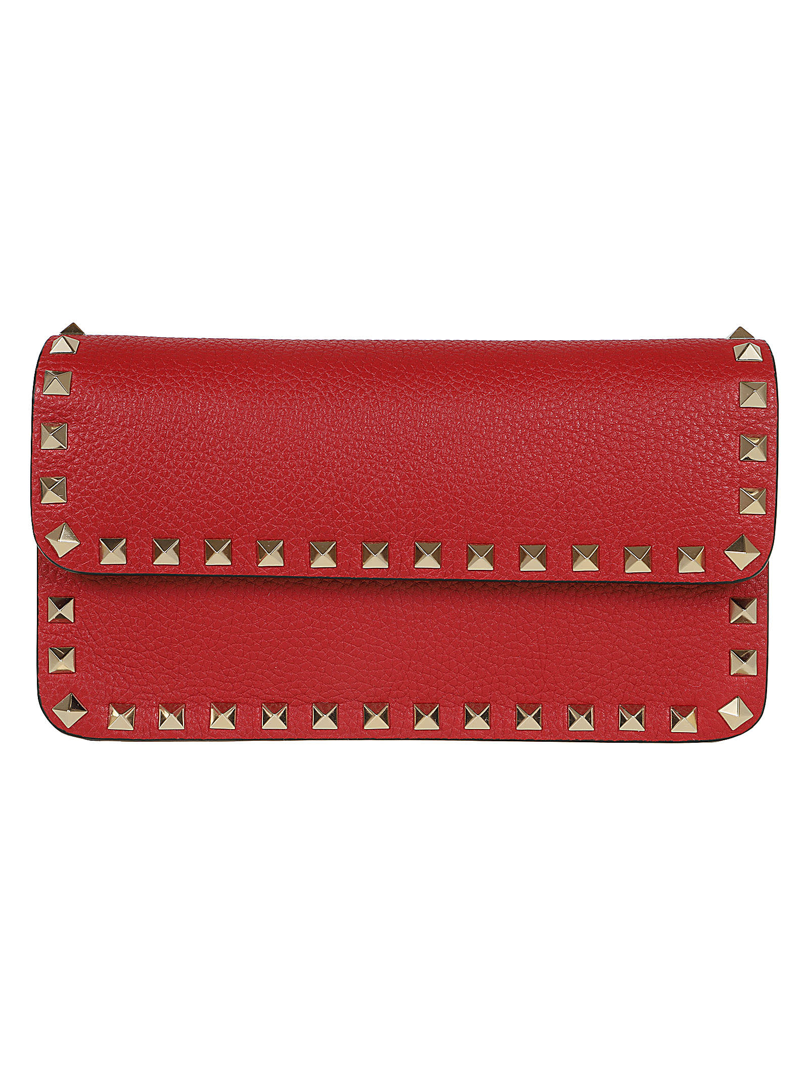 Shop Valentino Wallet W/strap Rockstud Platinum Studs In Ro Rosso V