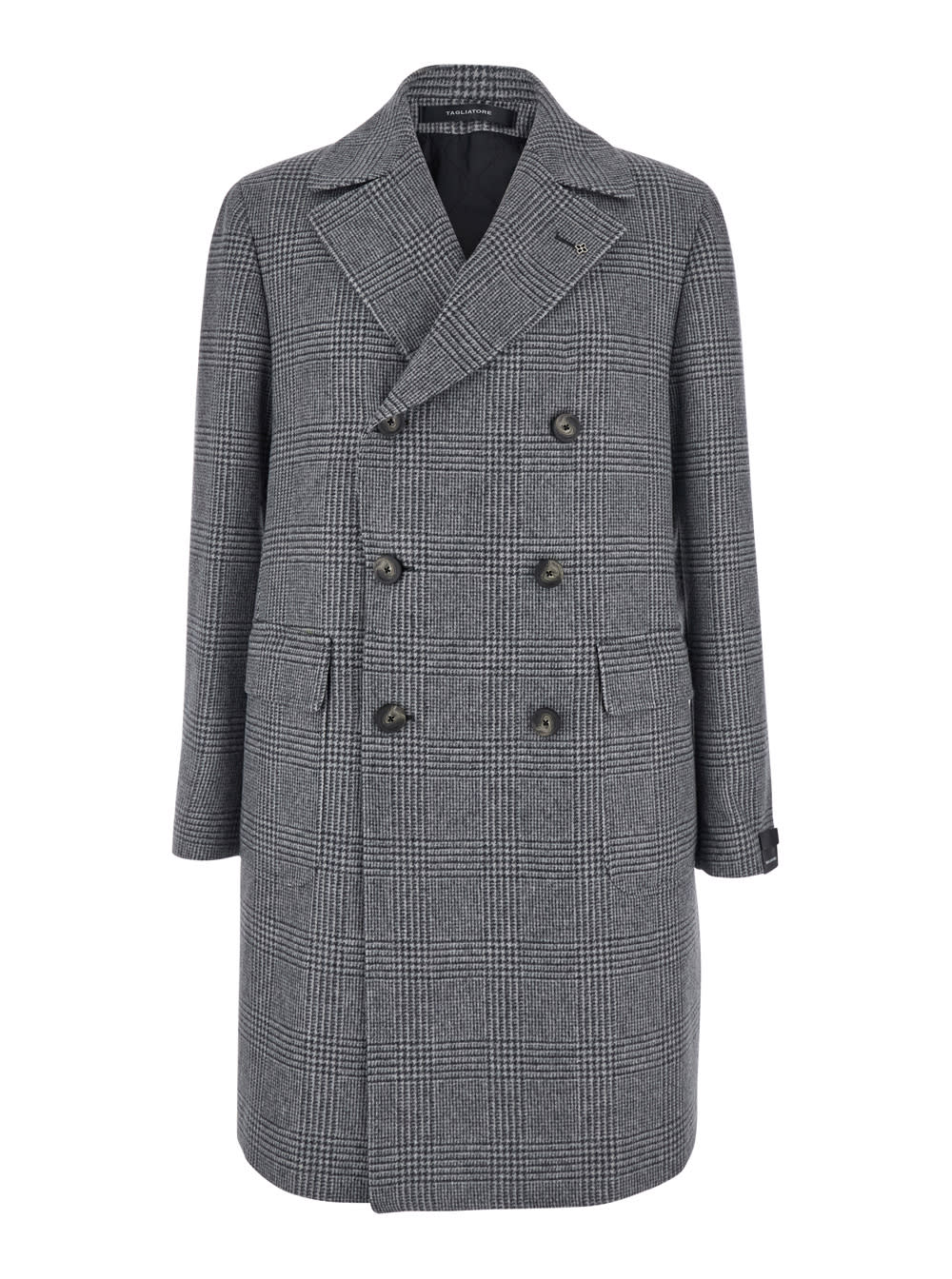 Tagliatore Londra Grey Oversized Double-breasted Coat With All-over Stripes Motif In Wool Blend Man In Gray