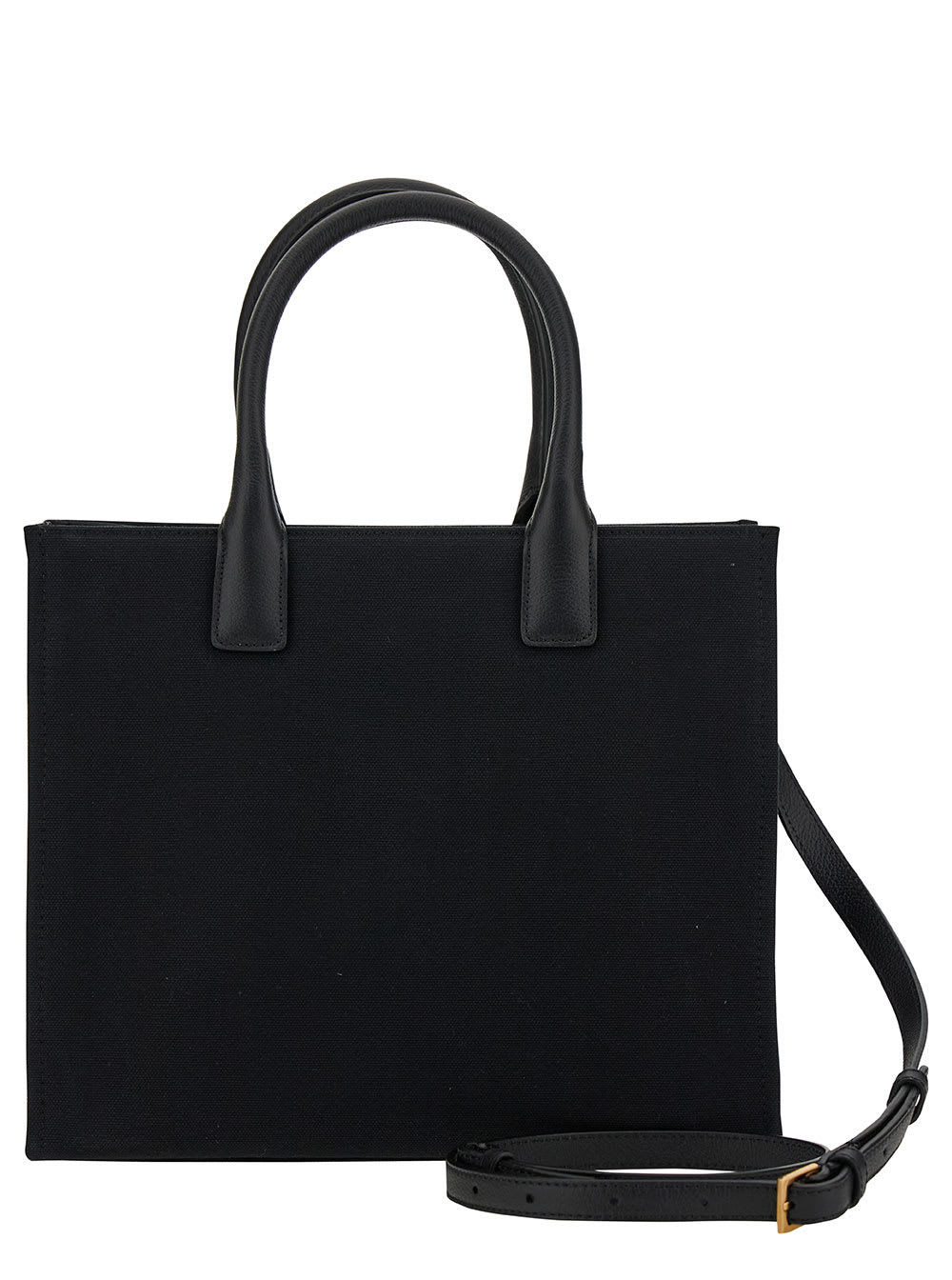 VERSACE LA MEDUSA SMALL BLACK TOTE BAG WITH LEATHER HANDLES AND LOGO DETAIL IN CANVAS WOMAN