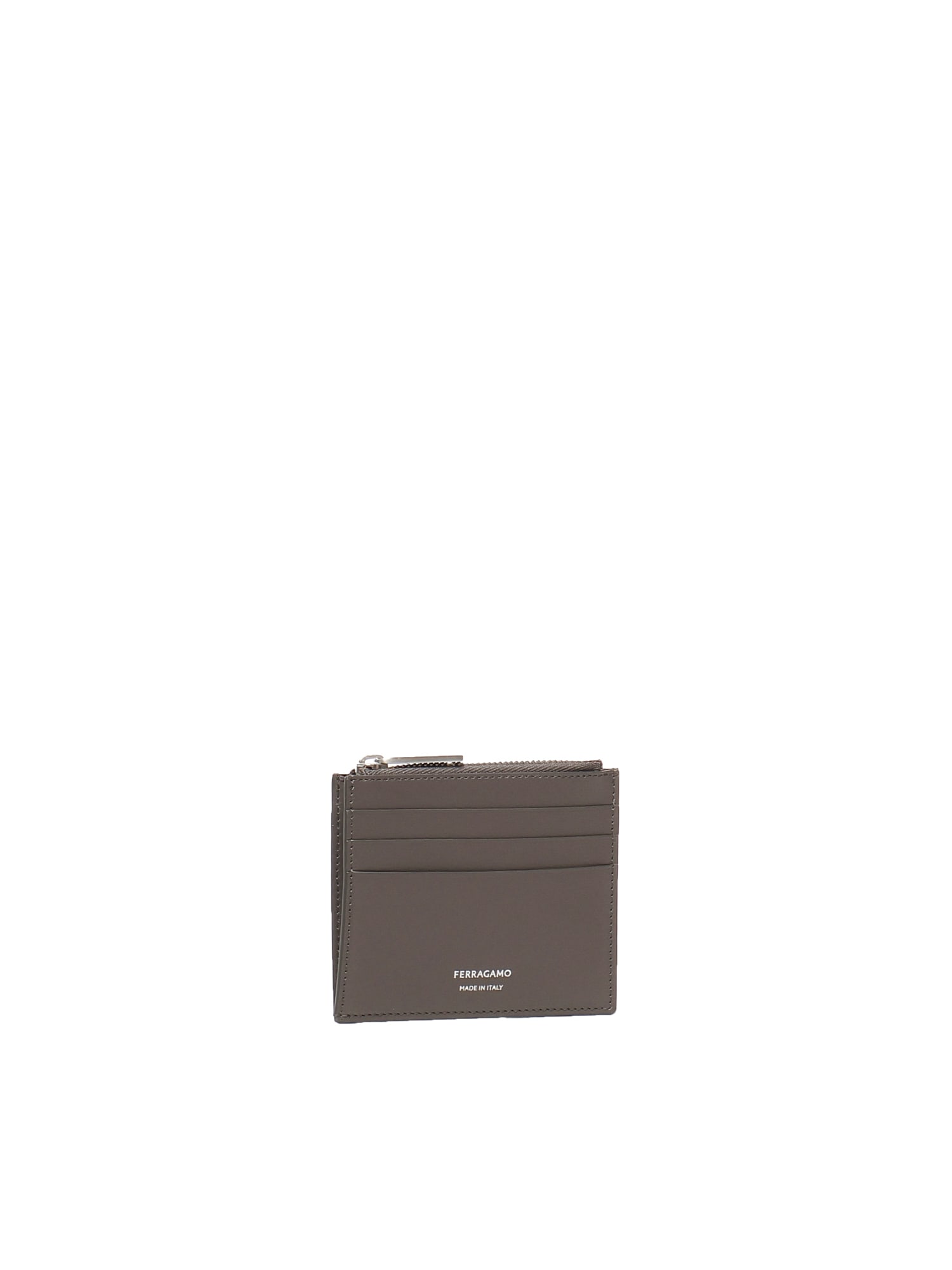Ferragamo Logo Printed Zipped Cardholder In Gray