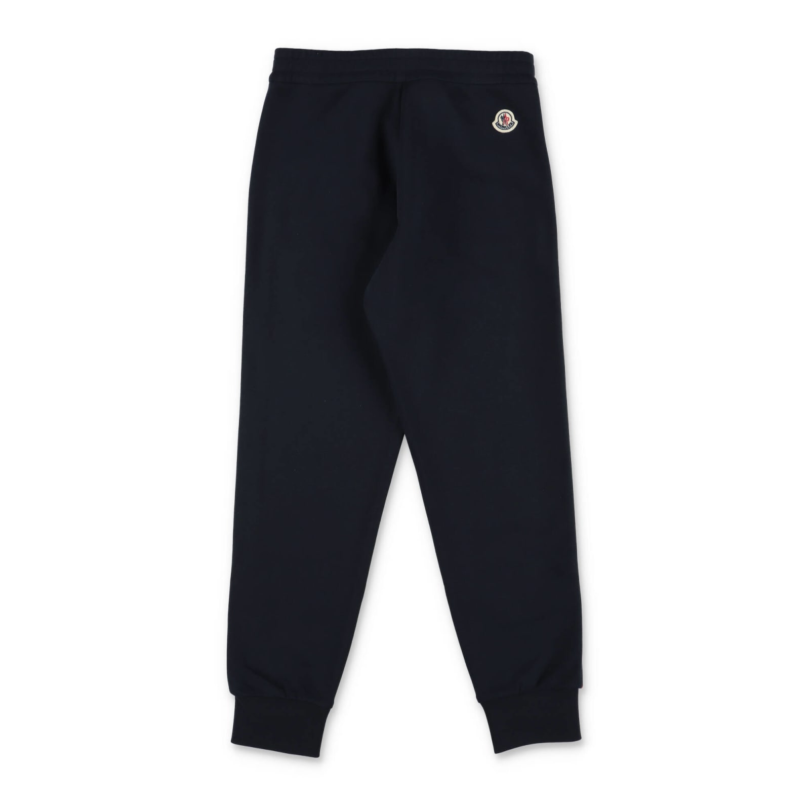 Shop Moncler Pantaloni Blu Navy In Felpa Di Cotone Bambino