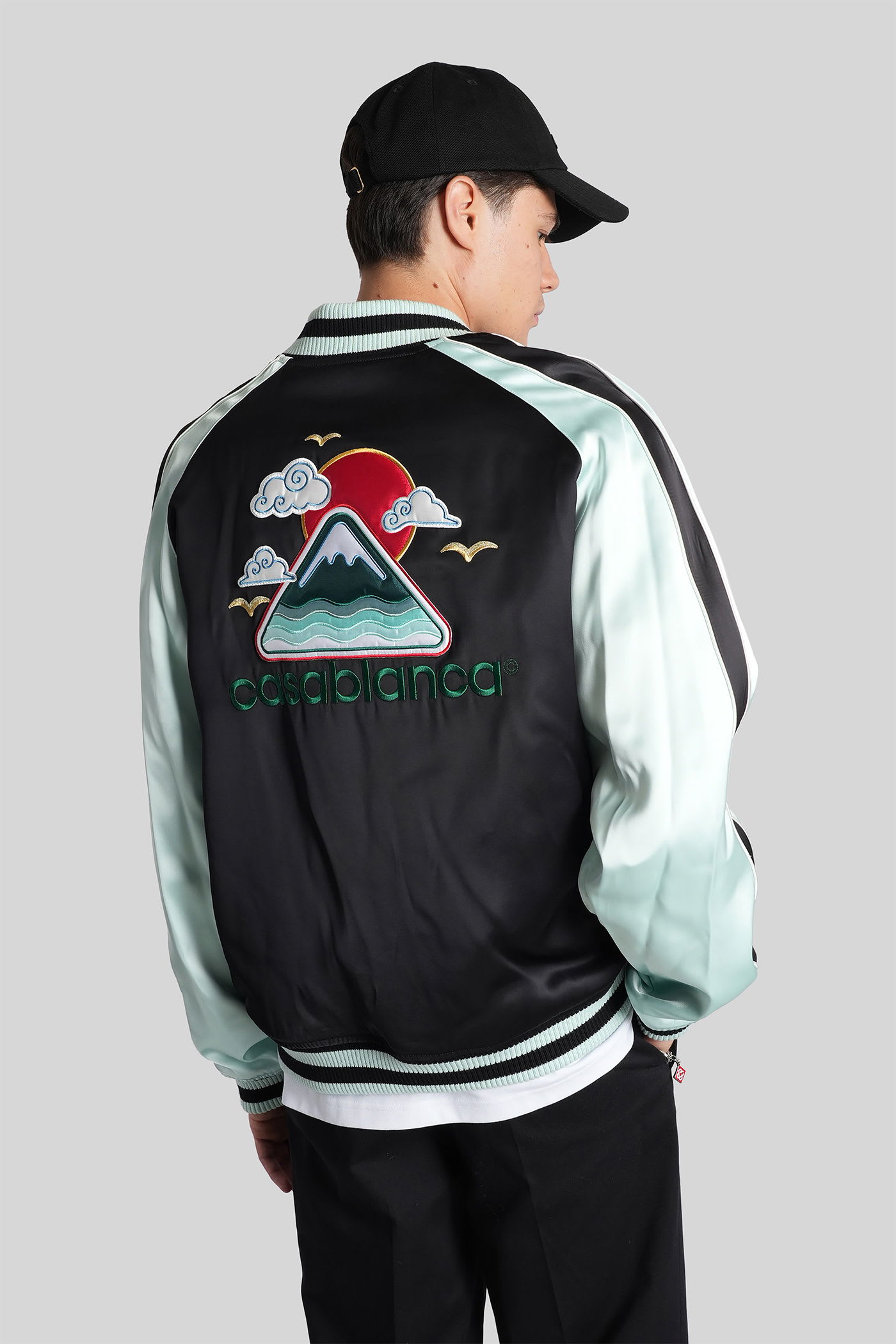 Casablanca Quilted Colour-block Satin Track Jacket In Black