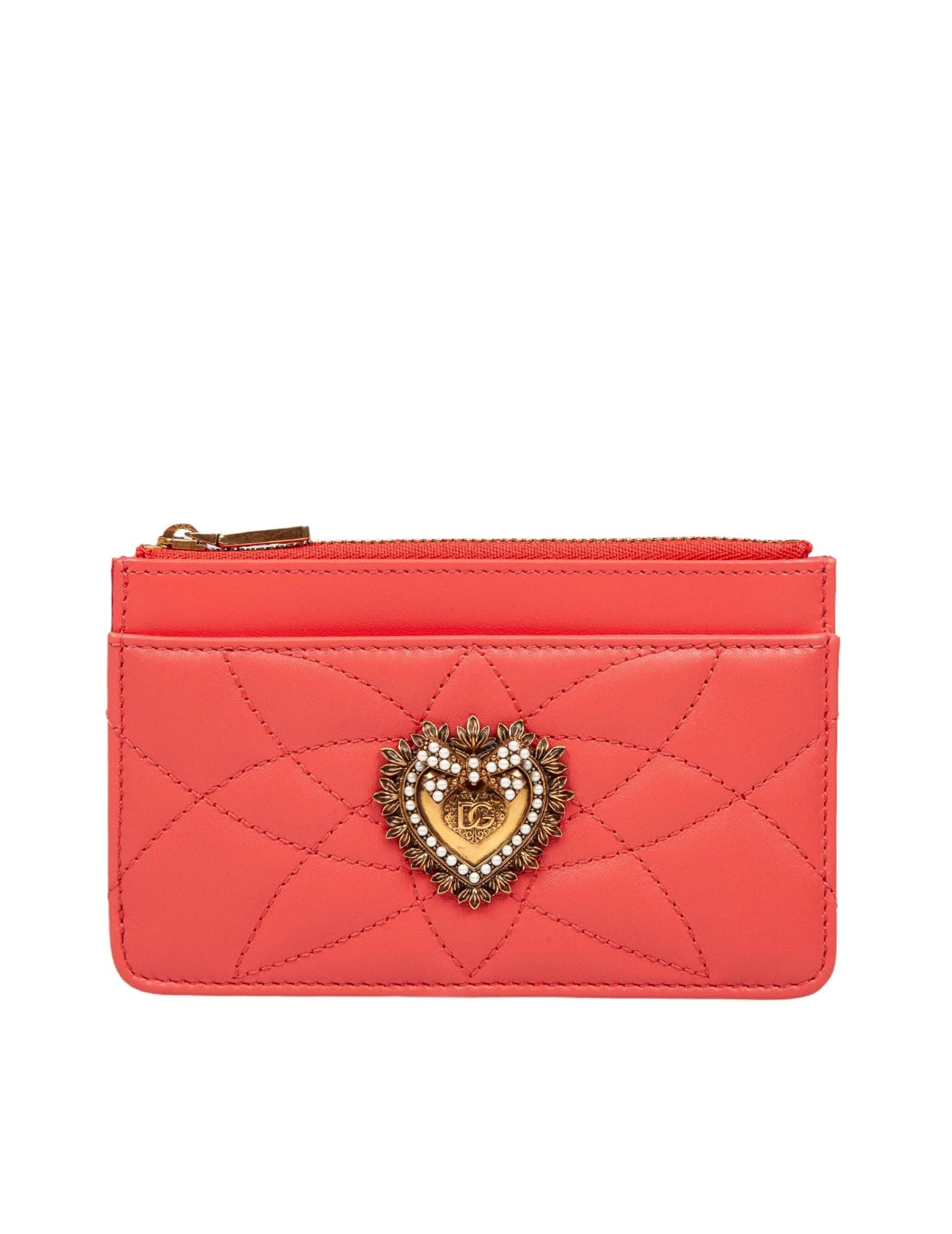 Shop Dolce & Gabbana Devotion Card Holder In Coral Leather