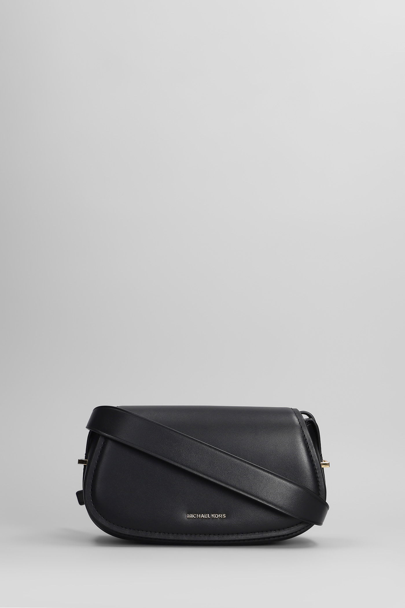 Michael Kors Lydia Curved Black Leather Shoulder Bag In Black