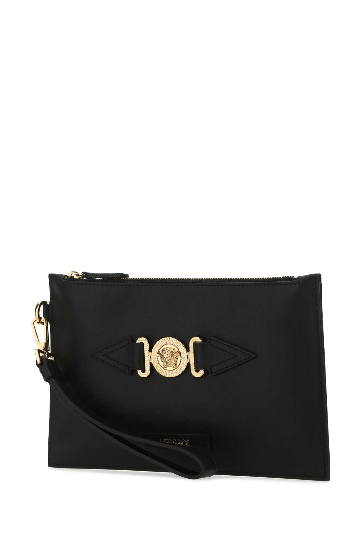 Versace Black Leather Clutch In 1b00v