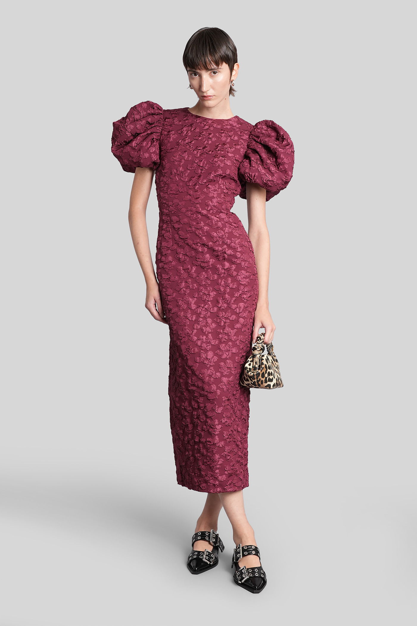 Rotate Birger Christensen Long Dress In Bordeaux Polyester In Burgundy