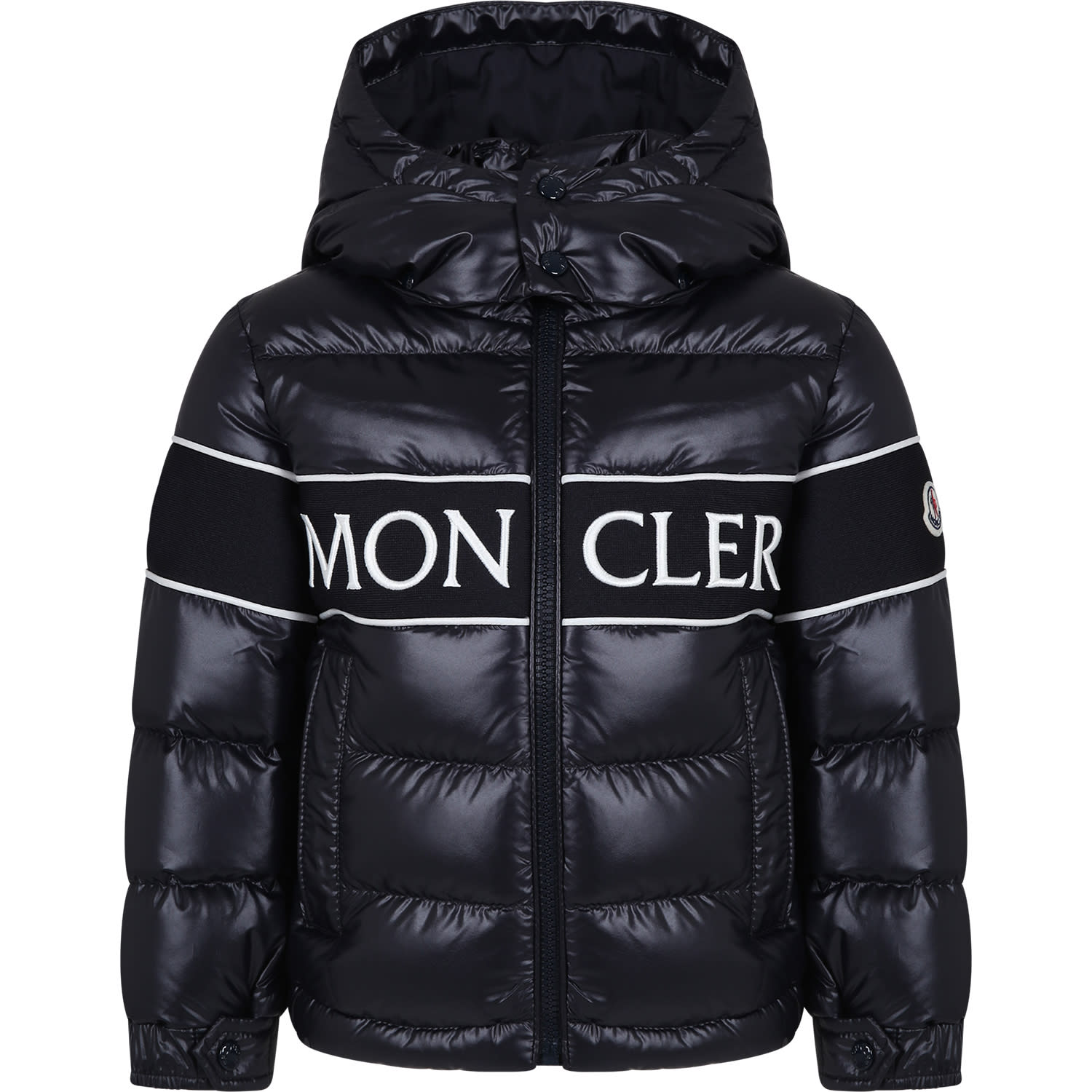 MONCLER BLUE TRUYERE DOWN JACKET FOR KIDS WITH LOGO