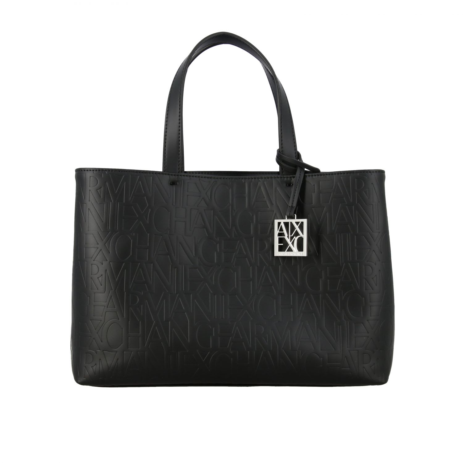 Armani Collezioni Armani Exchange Tote Bags Armani Exchange Bag In Synthetic Leather With All Over Embossed Logo In Black