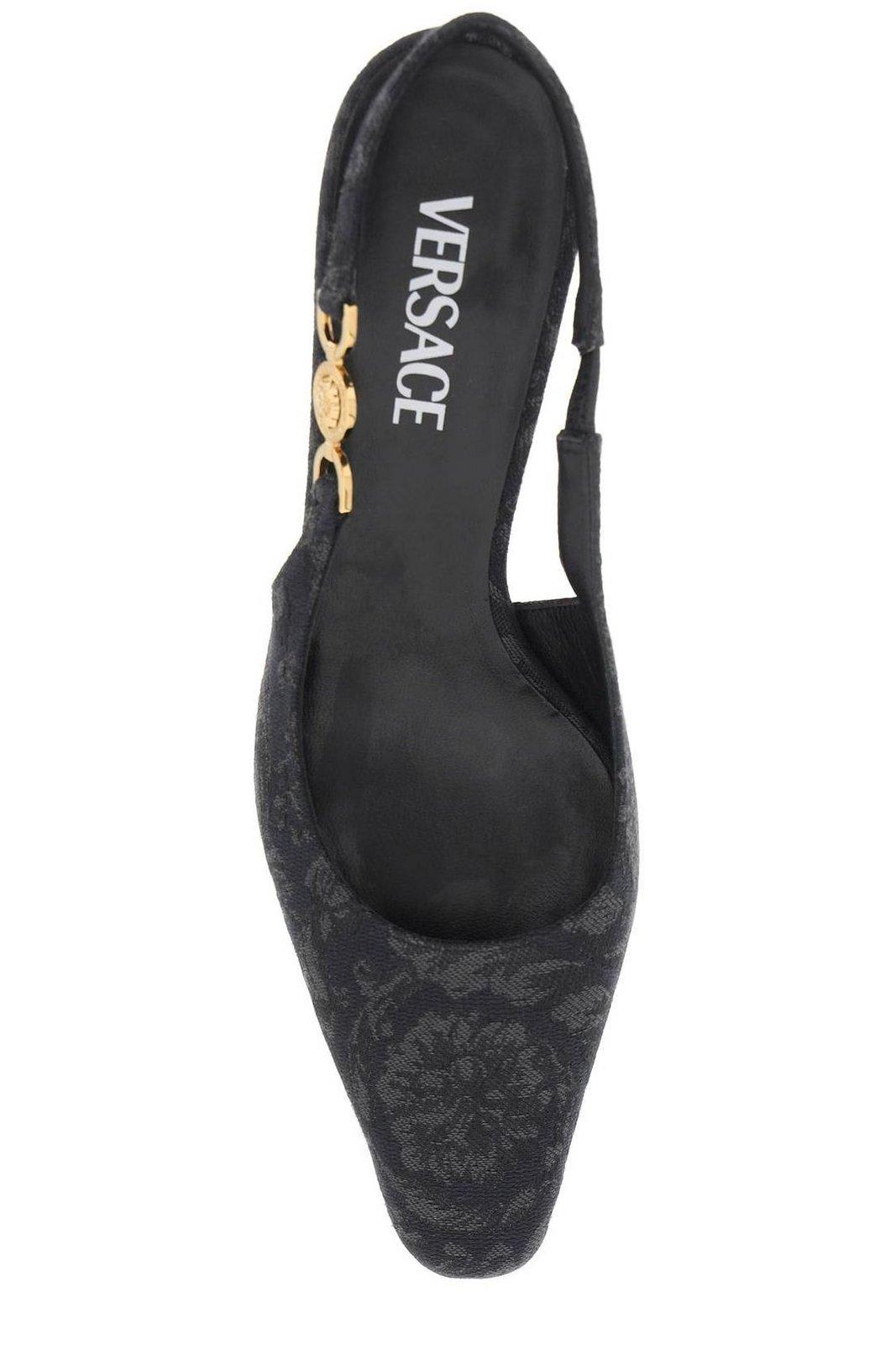 Shop Versace Barocco Medusa 85 Slingback Pumps In Black