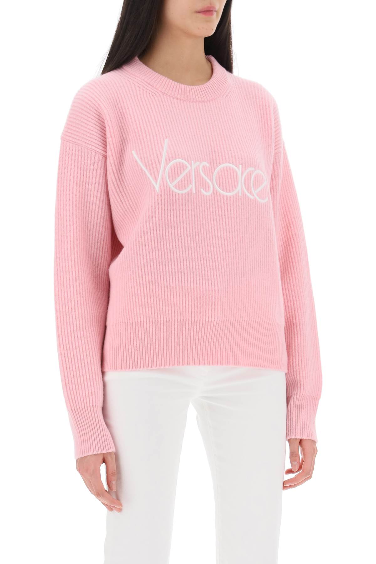 Shop Versace 1978 Re-edition Wool Sweater In Pale Pink (pink)