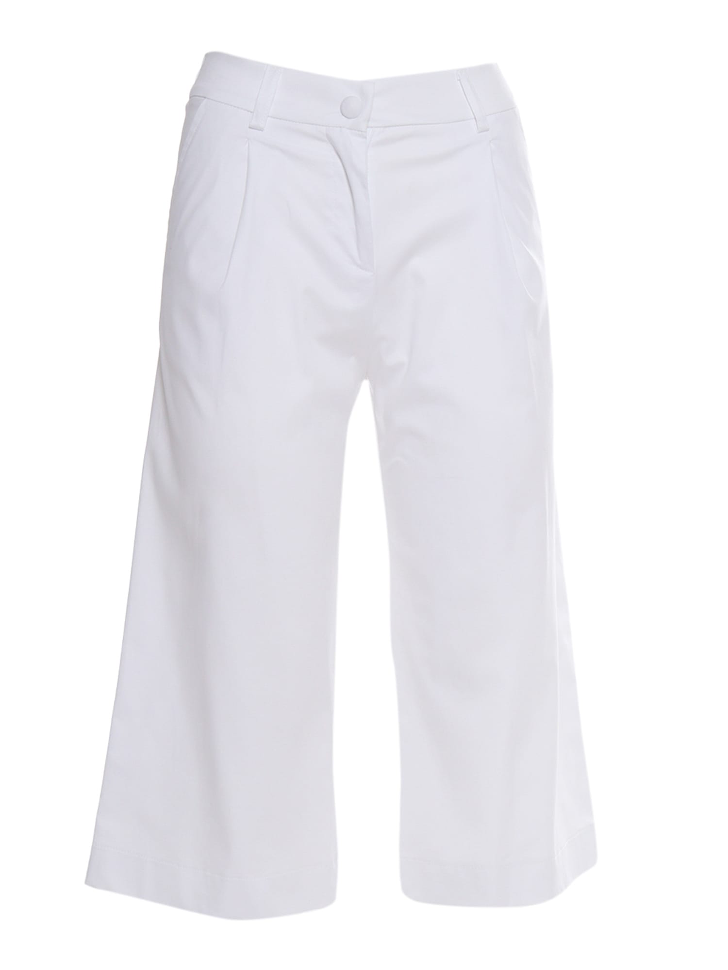 Monnalisa Cropped Gabardine Trousers In White