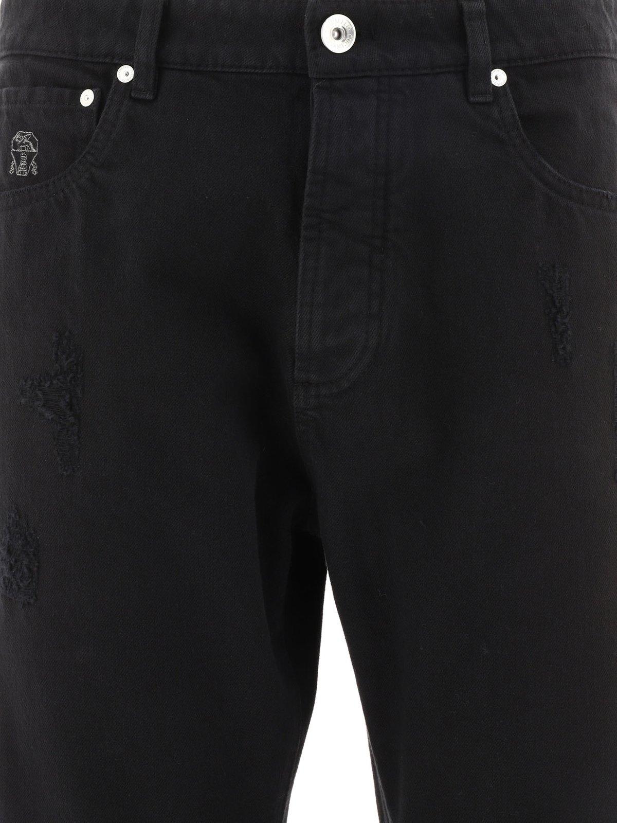 Shop Brunello Cucinelli Distressed Straight Leg Jeans In Black