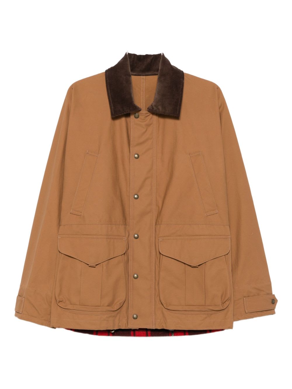 Junya Watanabe Cotton Canvas Jacket With Wool Back Insert And Corduroy Collar In Brown