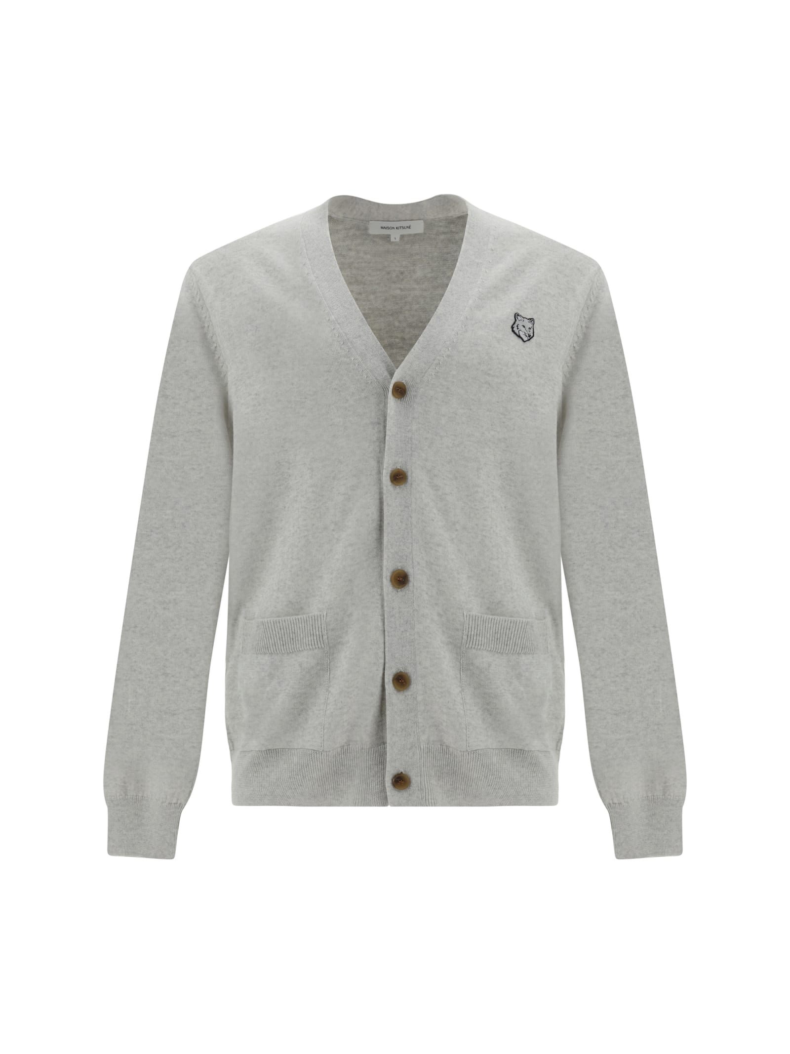 Shop Maison Kitsuné Cardigan In Light Grey Melange