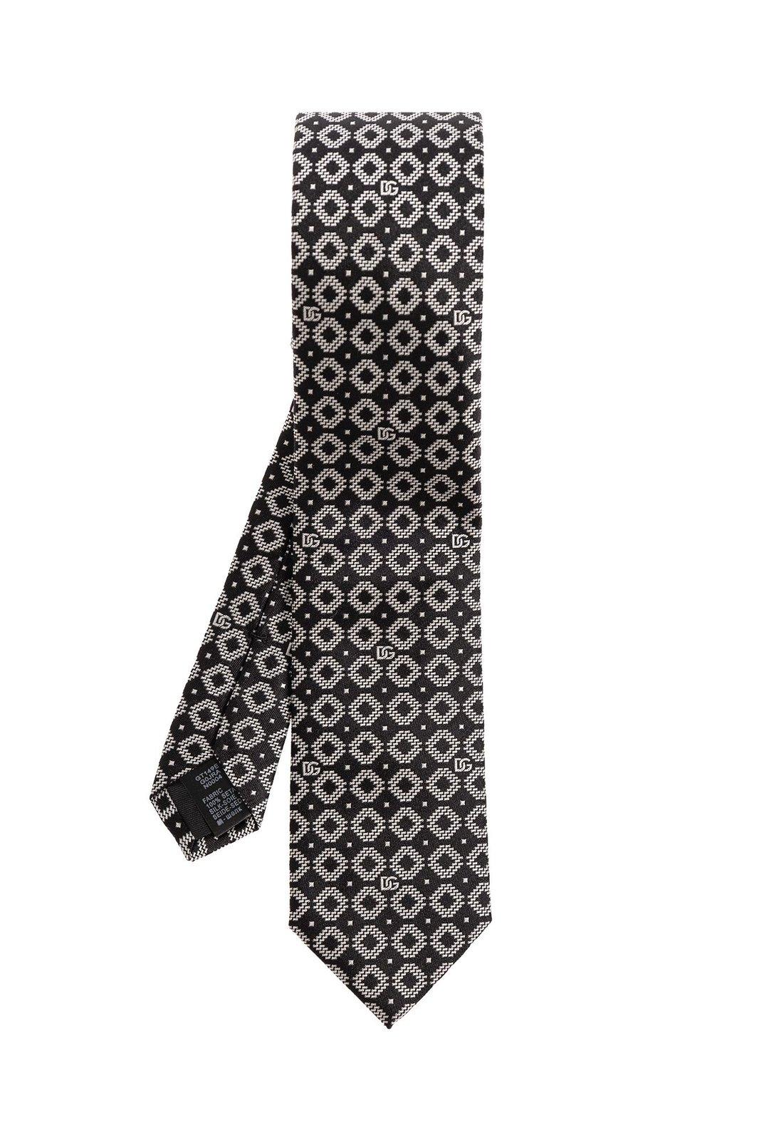Shop Dolce & Gabbana Dg Logo Jacquard Tie In Nero Bianco