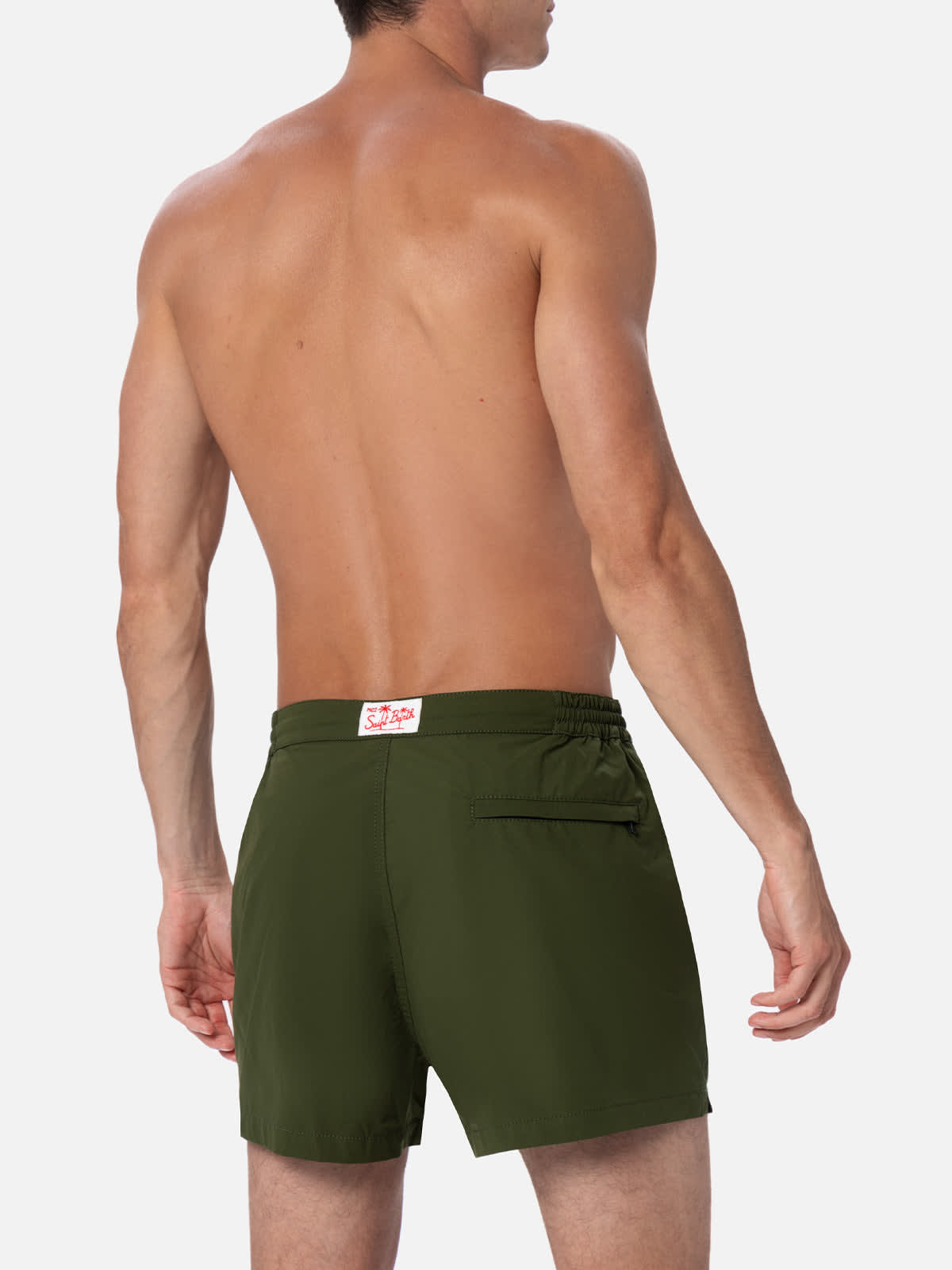 Mc2 Saint Barth Man Military Green Fitted Cut Swim Shorts Harrys In Green