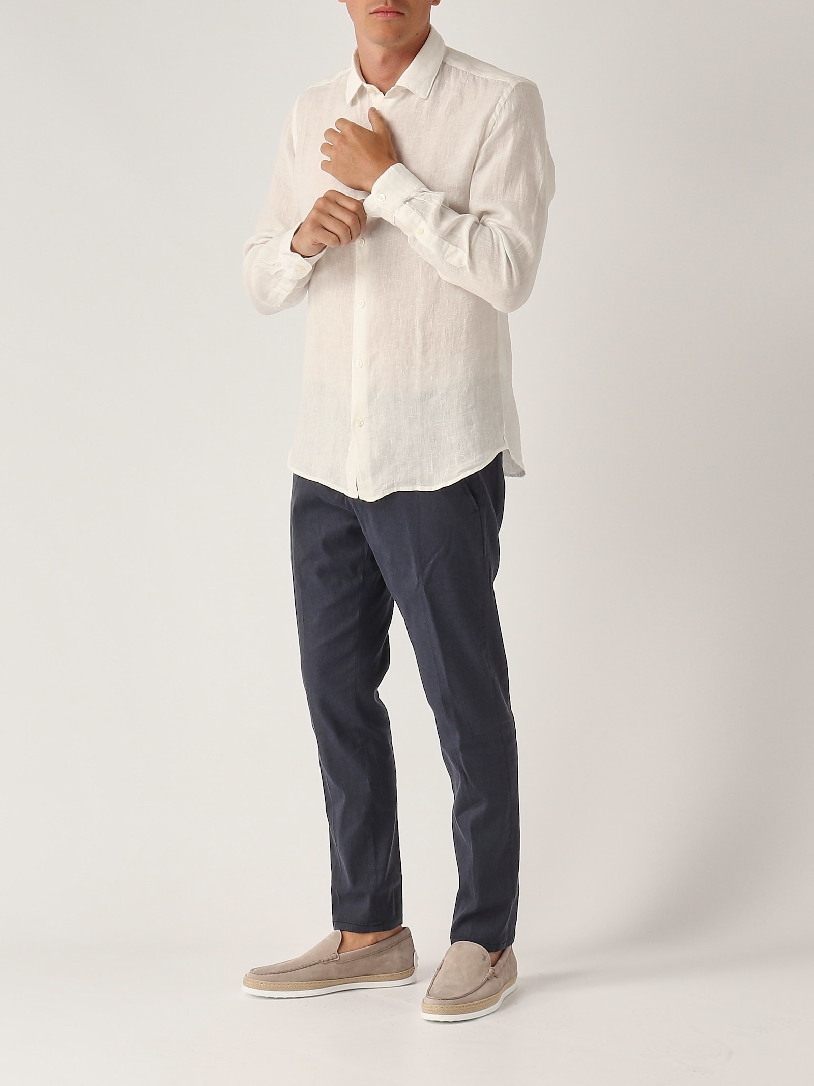 Altea Camicia M/l Collo Aperto Full-button Lino 100% Shirt In White