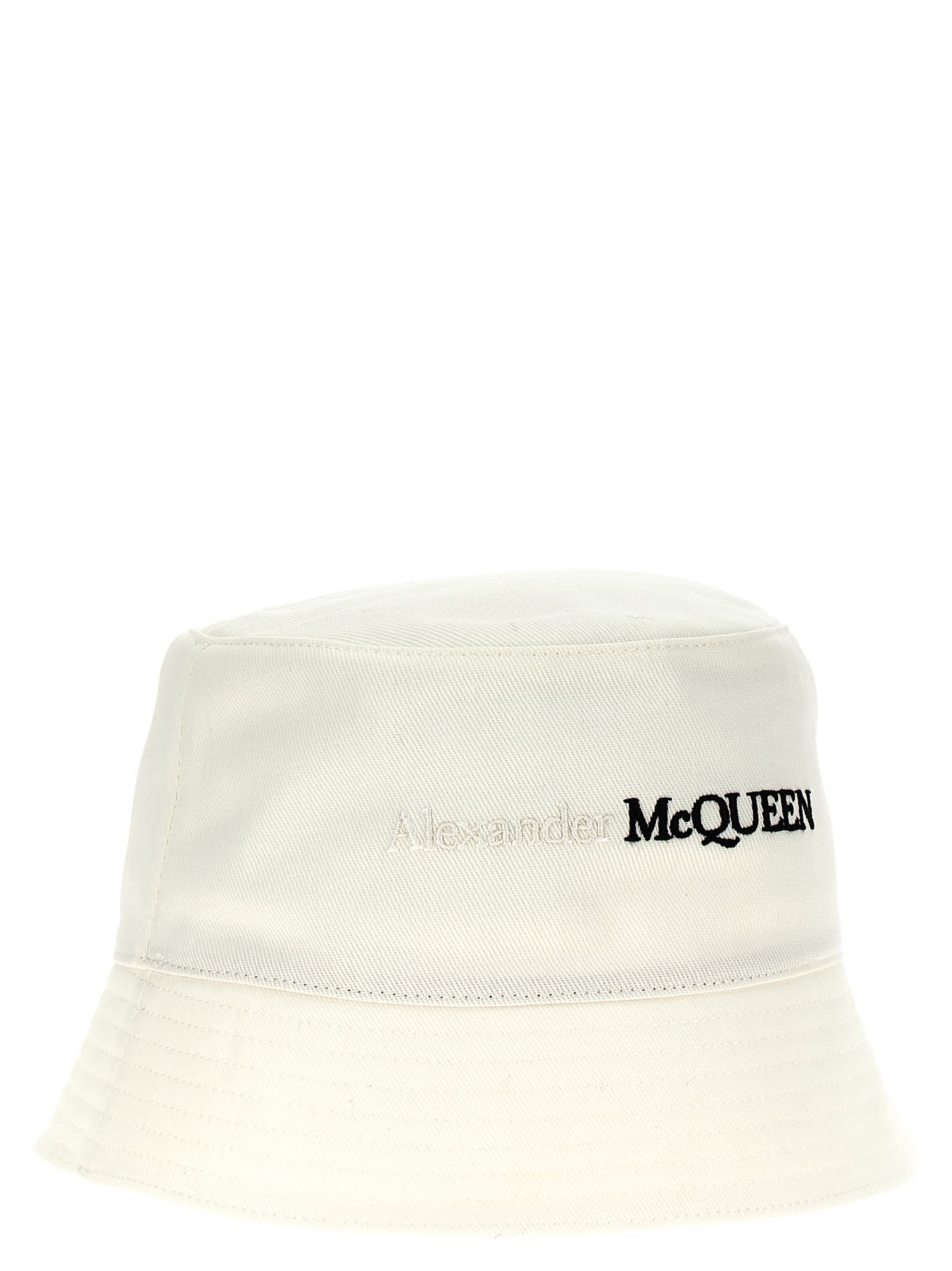 Shop Alexander Mcqueen Logo Bucket Hat In White/black