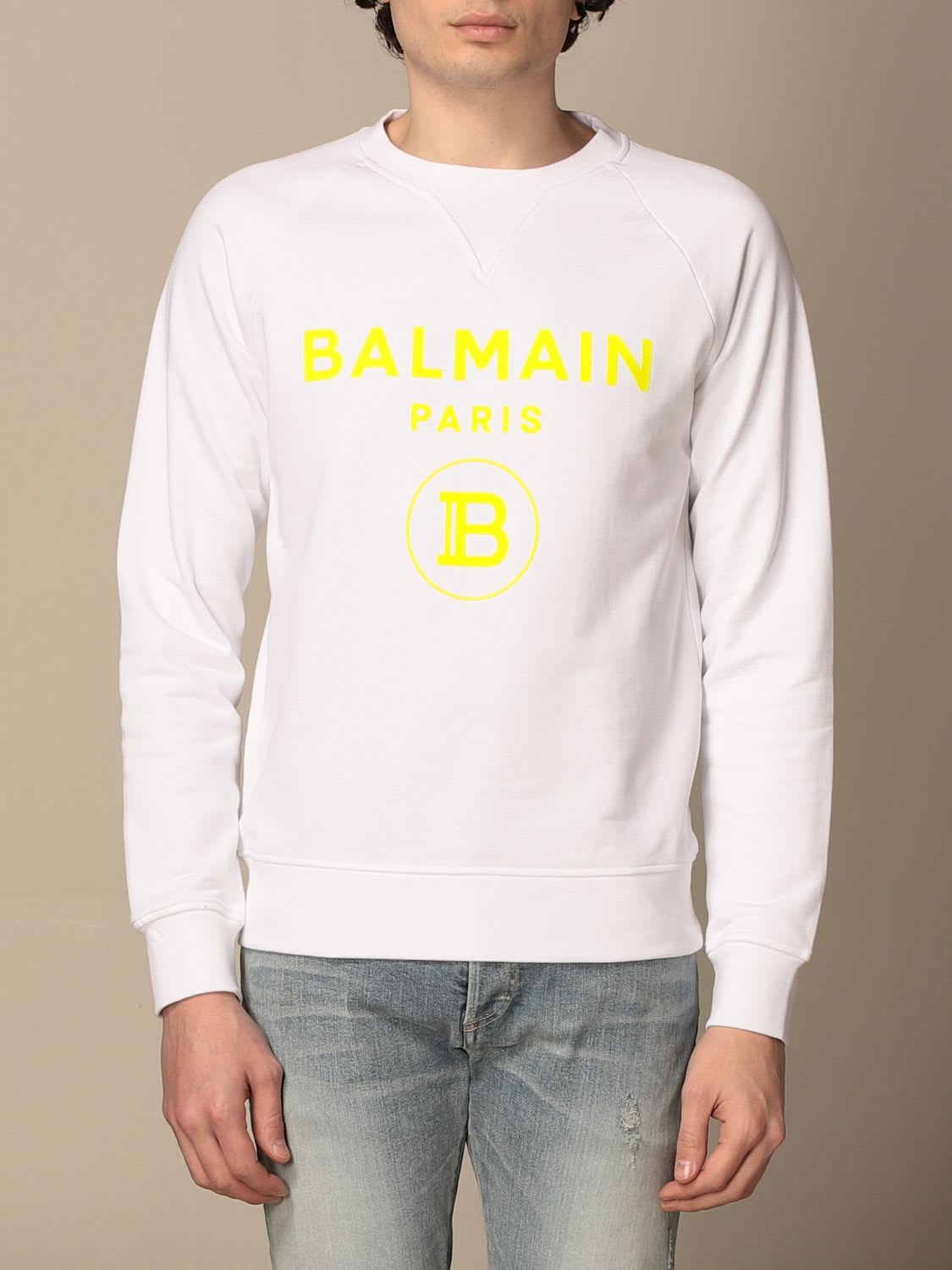 Balmain Sweatshirt Balmain Crewneck Sweatshirt In Cotton With Fluo Logo