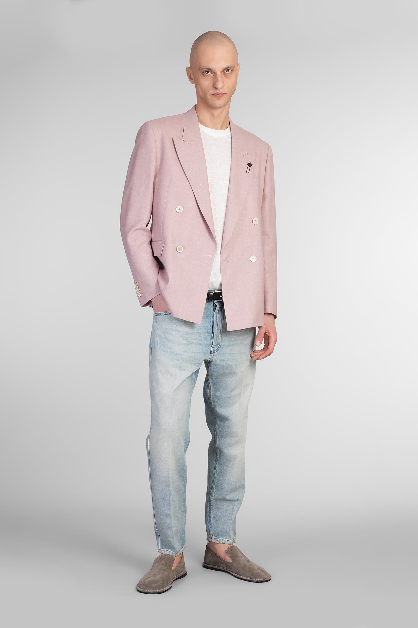 Lardini Blazer In Rose-pink Wool In Pale Pink