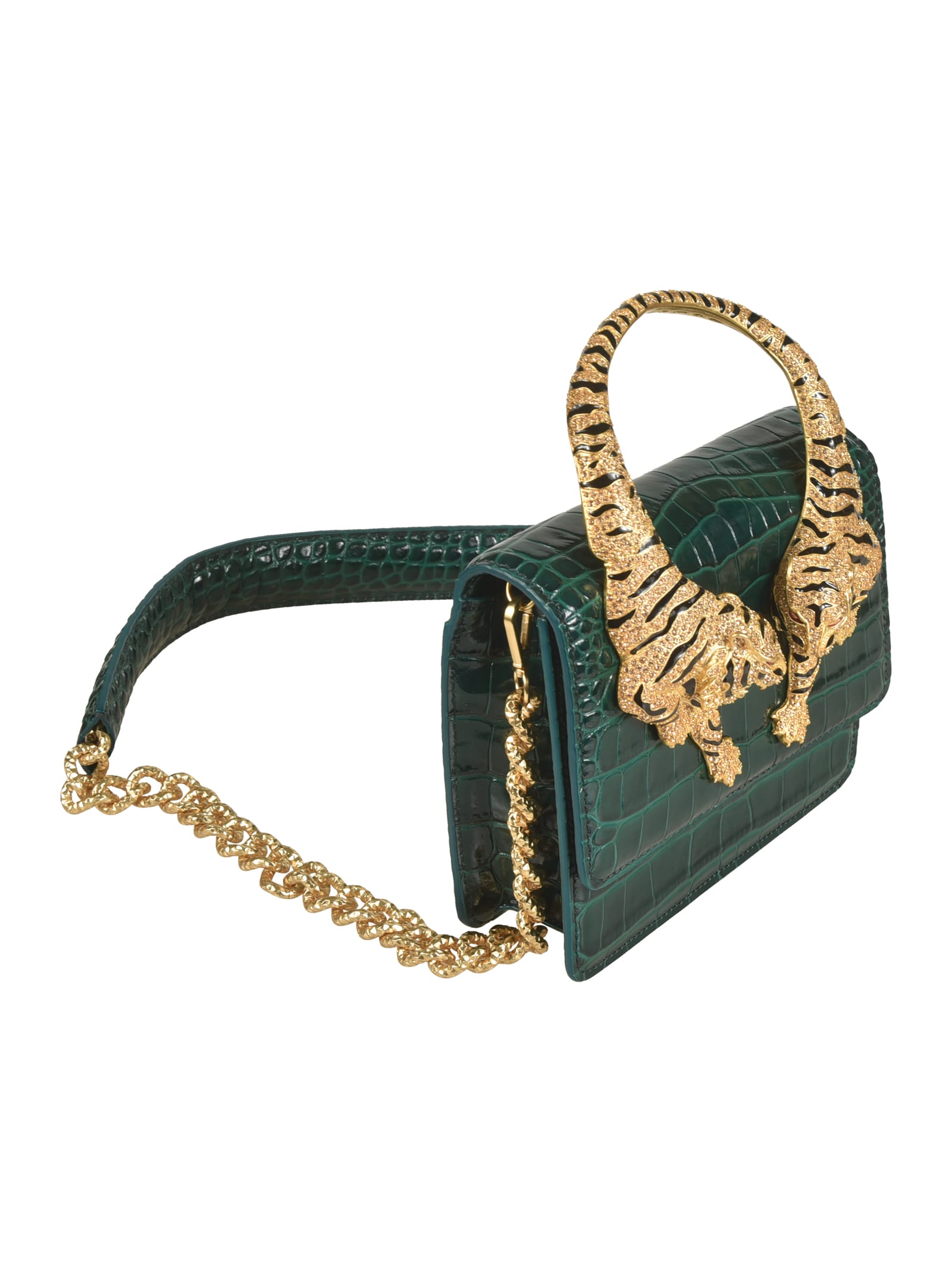 Shop Roberto Cavalli Medium Top Handle Tote In Green