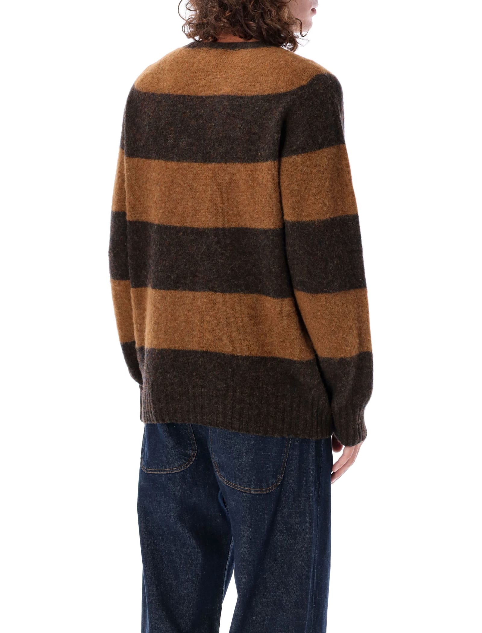 Shop Ymc You Must Create Stripes Shetland Sweater In Brown Stripe