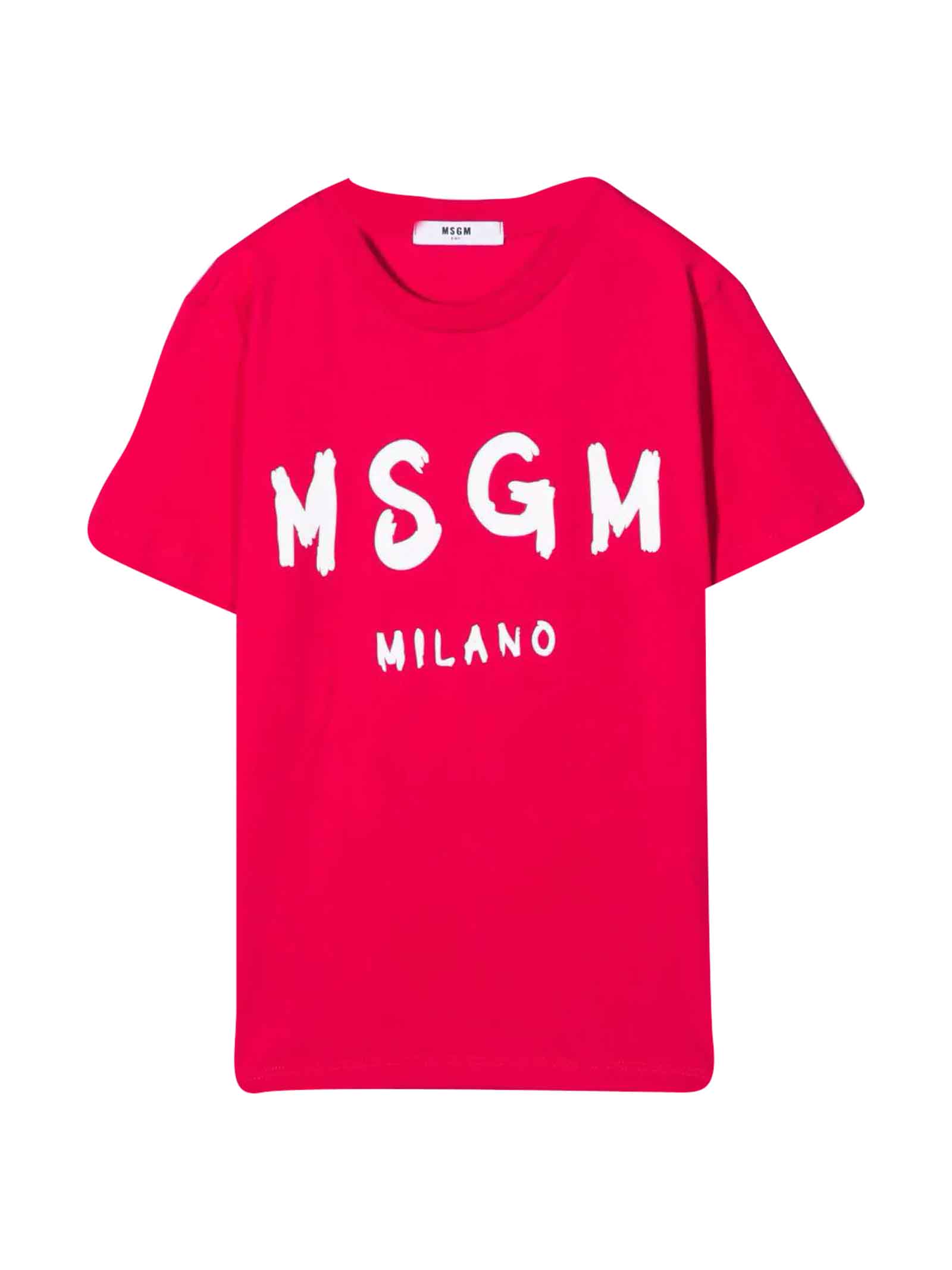 MSGM Fuchsia Girl T-shirt With Logo On The Front, Round Neckline, Short Sleeves And Straight Hem By.