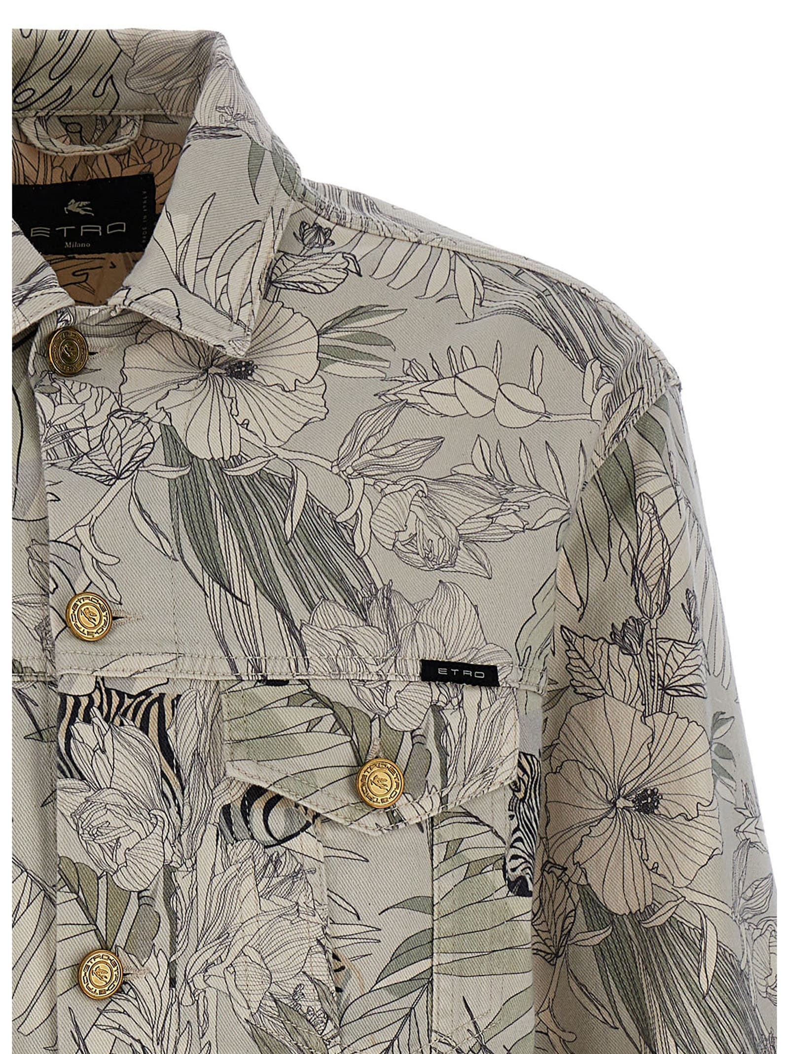 Shop Etro Floral Print Denim Jacket