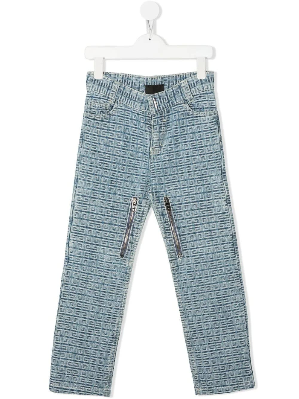Givenchy Kids Slim Fit Jeans In Light Blue 4g Denim With Zip