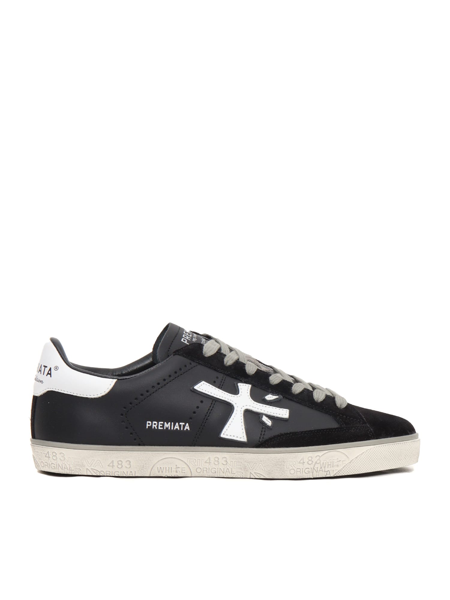 Premiata Logo-patch Leather Trainers In Black