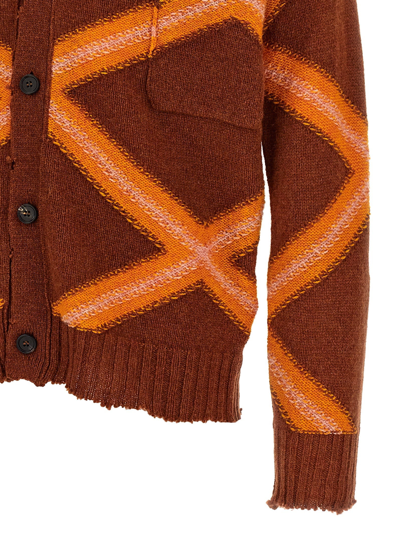 Shop Marni Broken Macro Argyle Cardigan In Multicolor